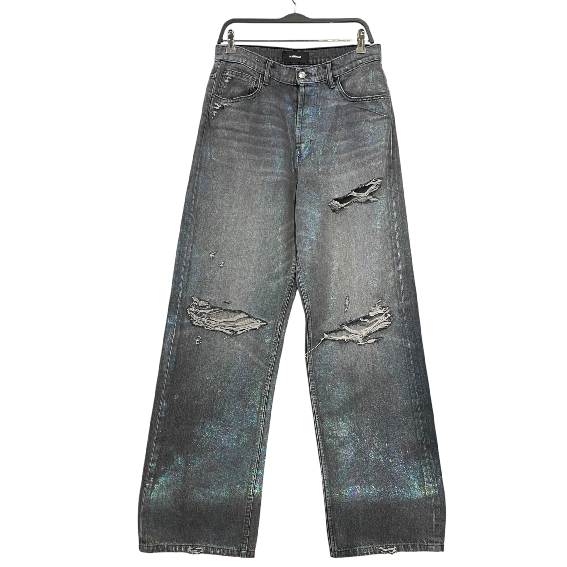 NAHMIAS/Straight Pants/30/Denim/MLT/oil spill distressed denim 30 view 1