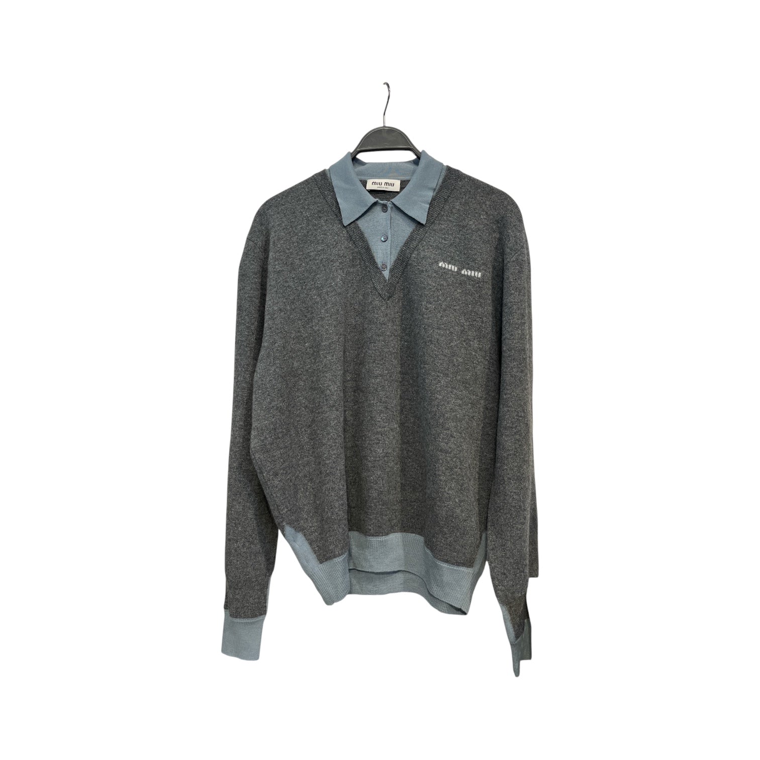 MIU MIU/LS Shirt/L/Wool/GRY/collared knit view 1