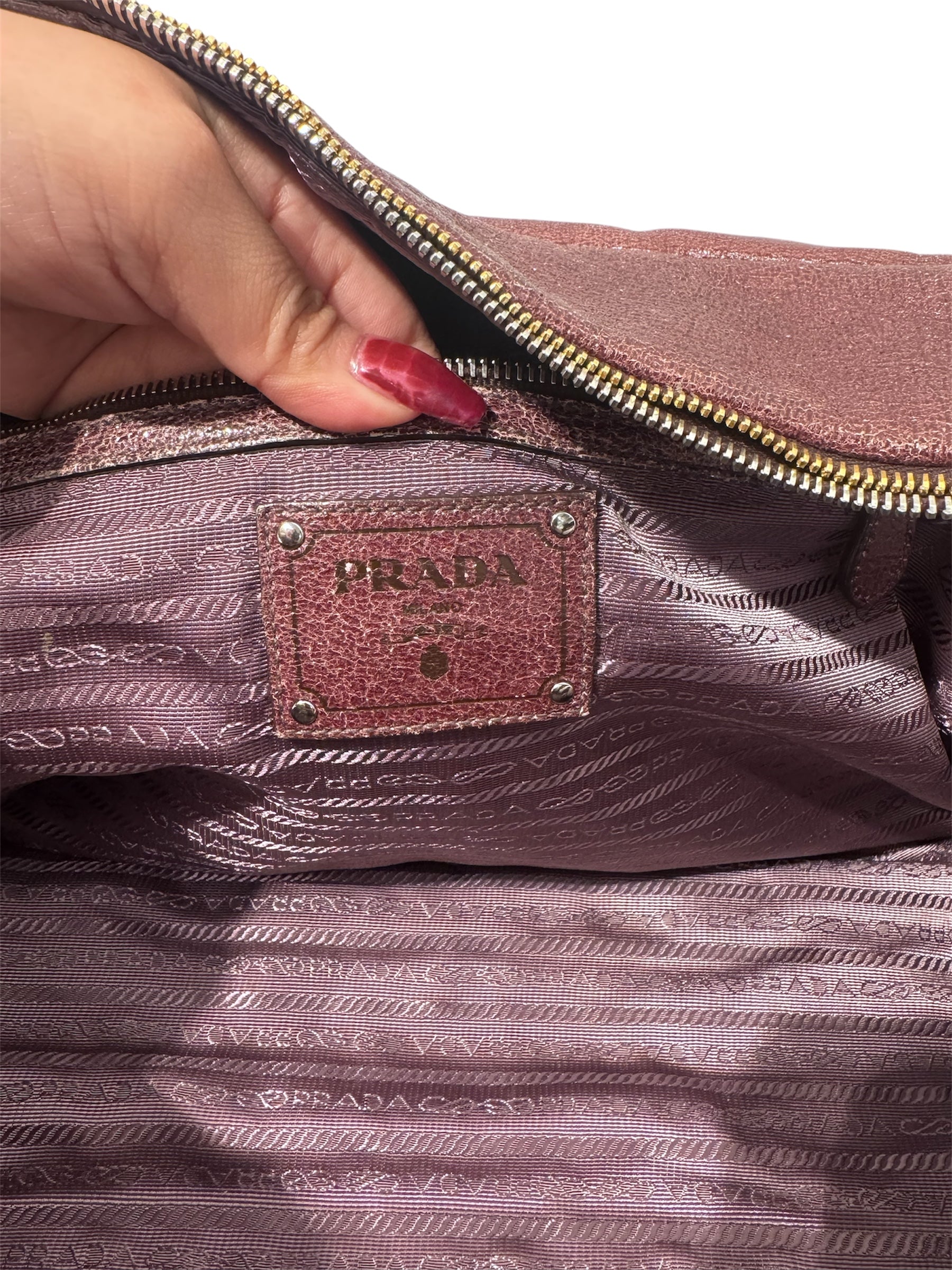 PRADA/Hand Bag/Iridescent/Leather/BRD/Burgandy Bowler Bag view 5