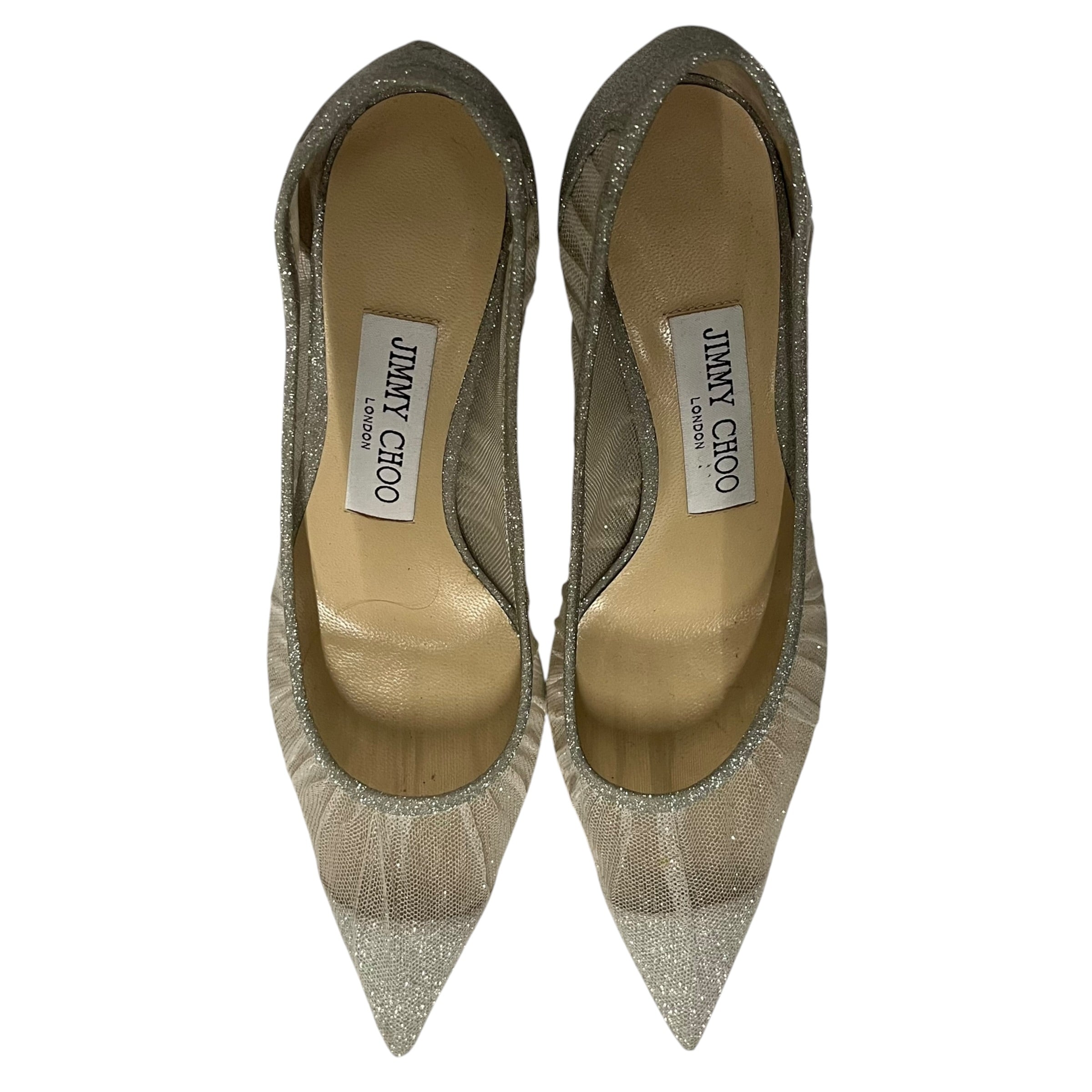 JIMMY CHOO/Heels/US 5/Glitter/SLV/mesh glitter pointed toe view 3