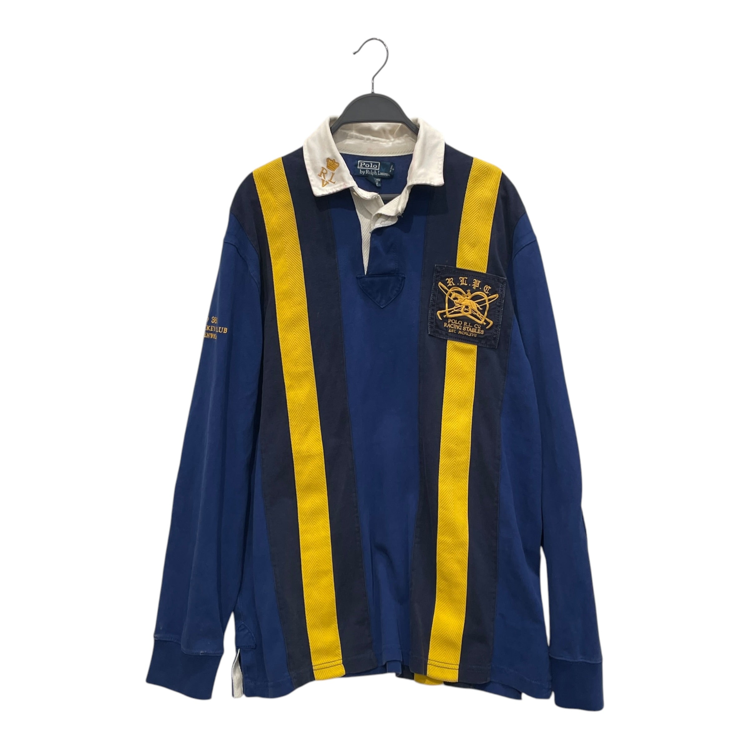 POLO RALPH LAUREN/Polo Shirt/L/Cotton/NVY/Stripe/YLW STRIPE RUGBY LONG SLEEVE view 1