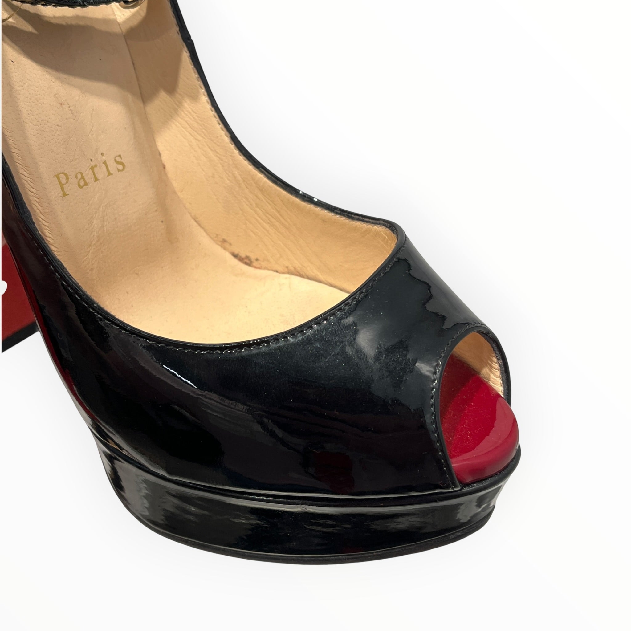 Christian Louboutin/Heels/EU 35.5/Leather/BLK/Ankle Strap/RED STUDDED HEEL view 5