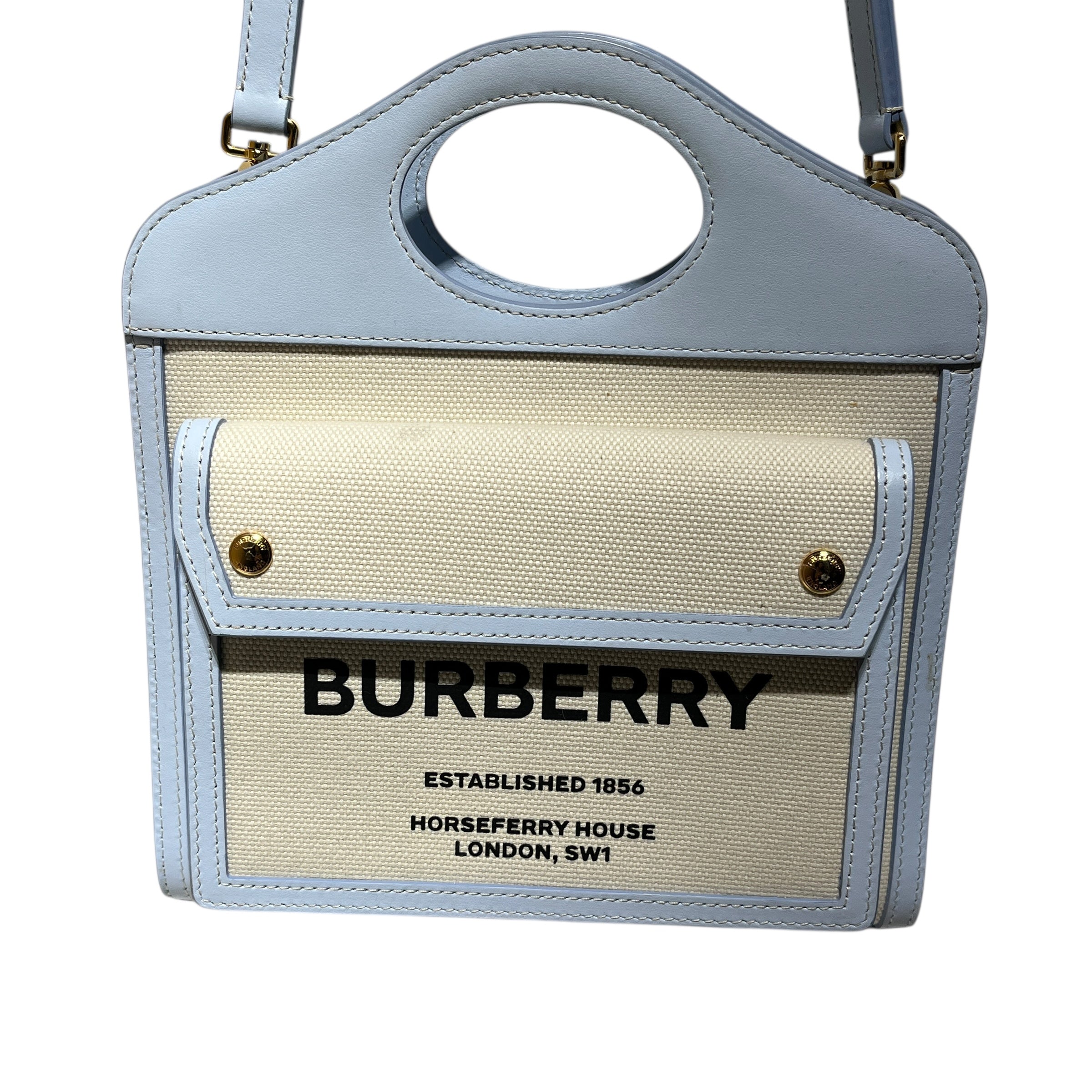 BURBERRY/Cross Body Bag/BLU/canvas crossbody blu leather view 4