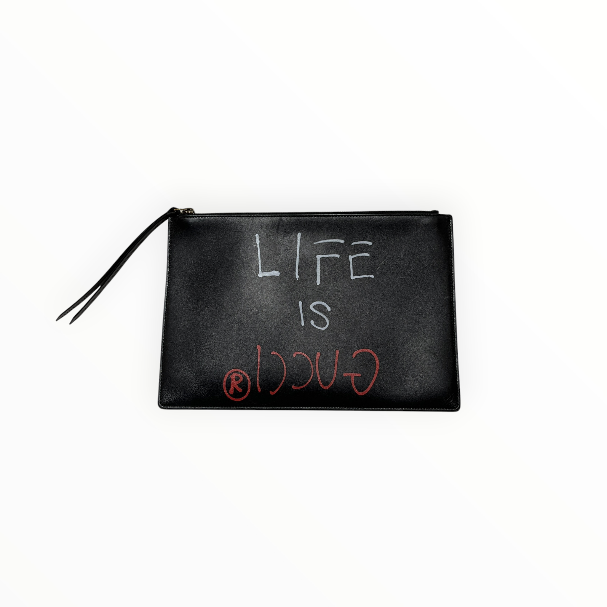GUCCI/Pouch/Leather/BLK/life is gucci pouch view 1