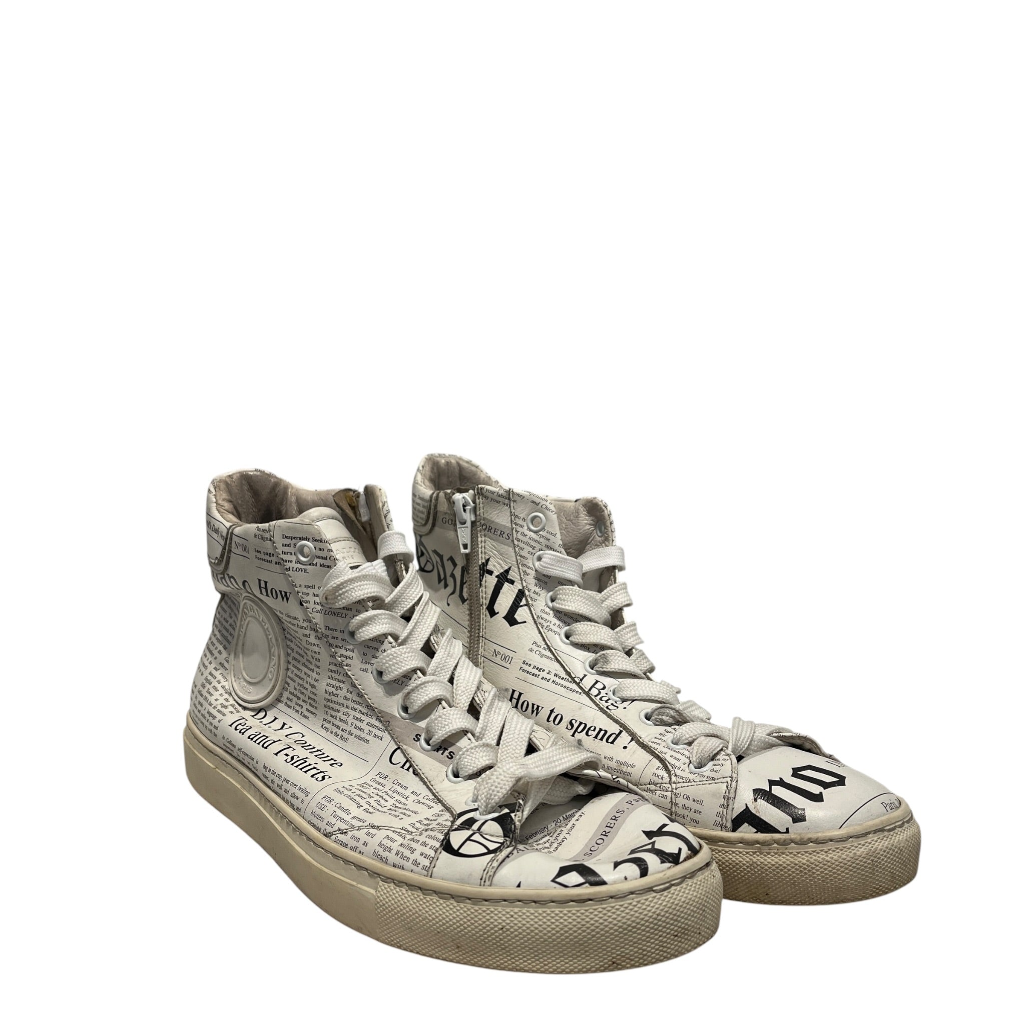 John Galliano/Hi-Sneakers/EU 43/All Over Print/Leather/WHT/newspaper sneaker view 1