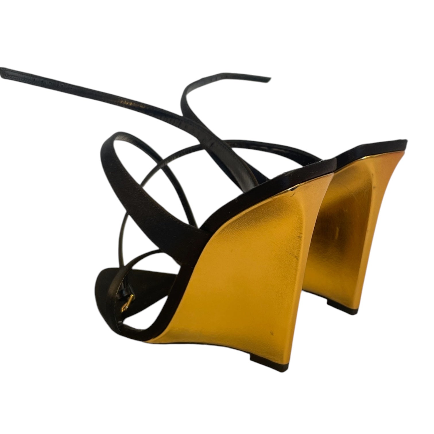 SAINT LAURENT/Heels/EU 37/Leather/BLK/GOLD HEEL AND CIRCLE view 2