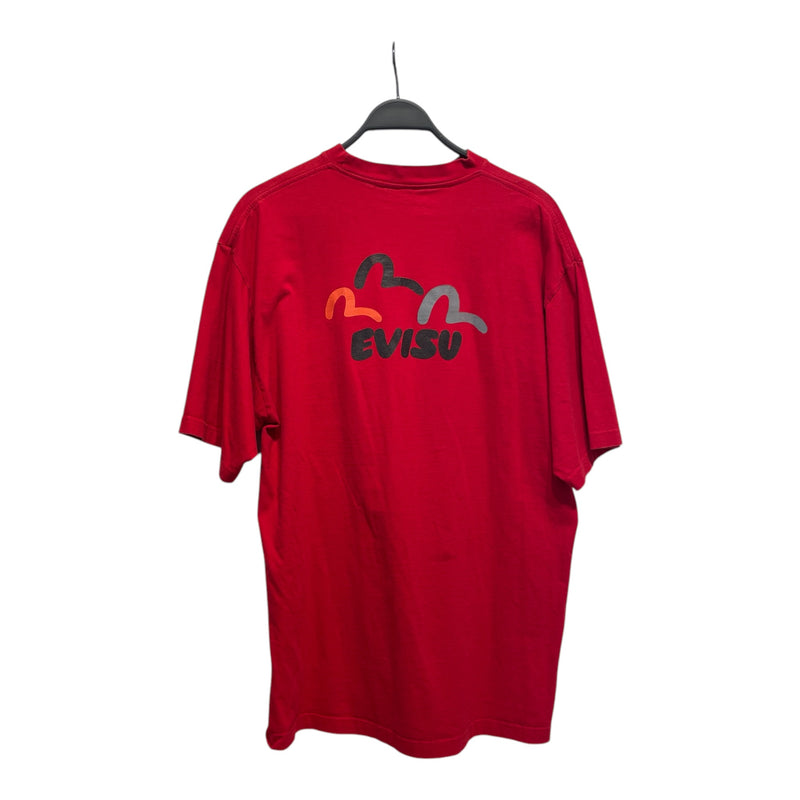 EVISU/T-Shirt/L/Cotton/RED/Graphic/