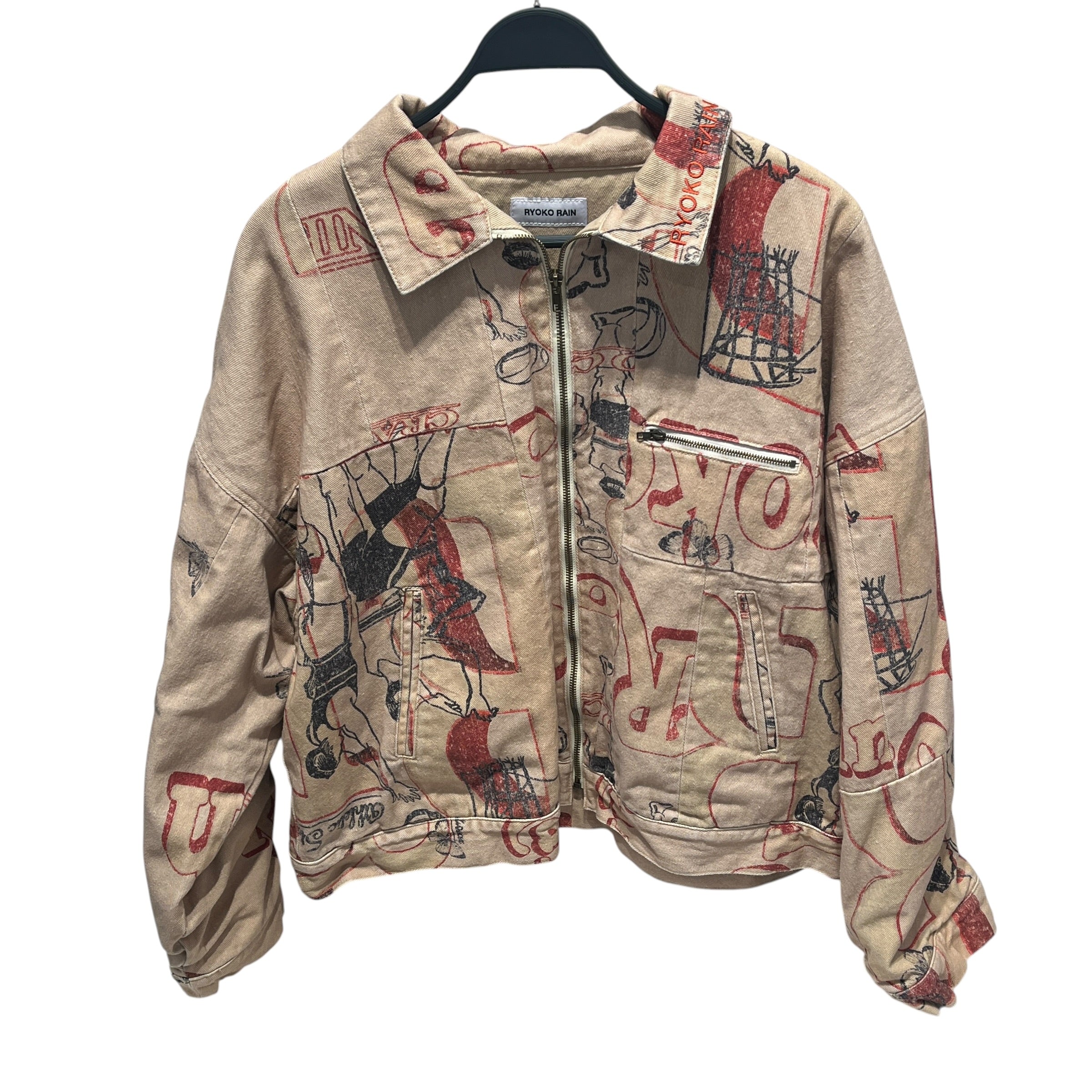 RYOKO RAIN/Denim Jkt/L/Cotton/BEG/Single Breasted/All Over Print/Athletic Streetwear Hoop Jkt view 6
