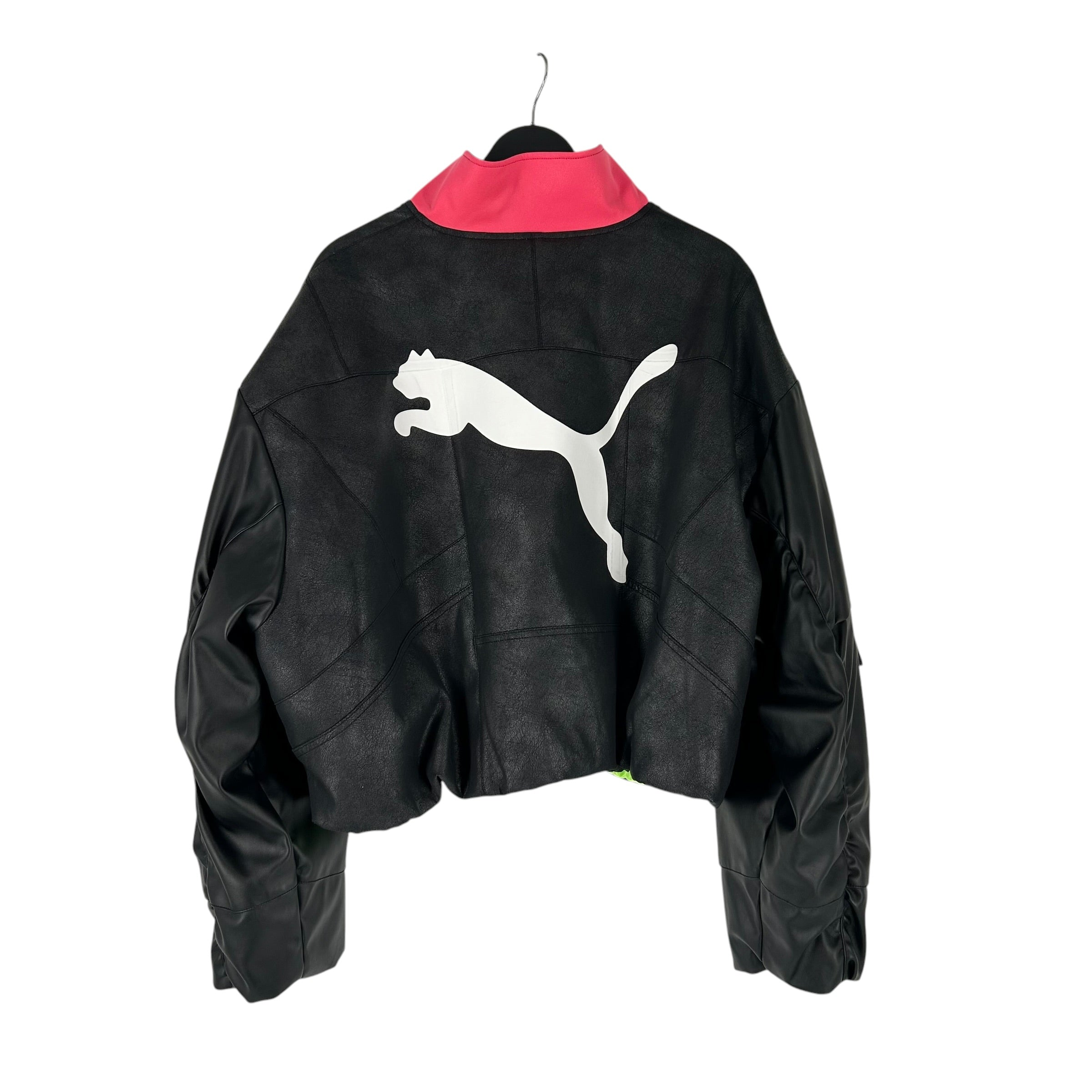 PUMA/Puffer Jkt/S/Leather/BLK/PINK COLLAR view 2