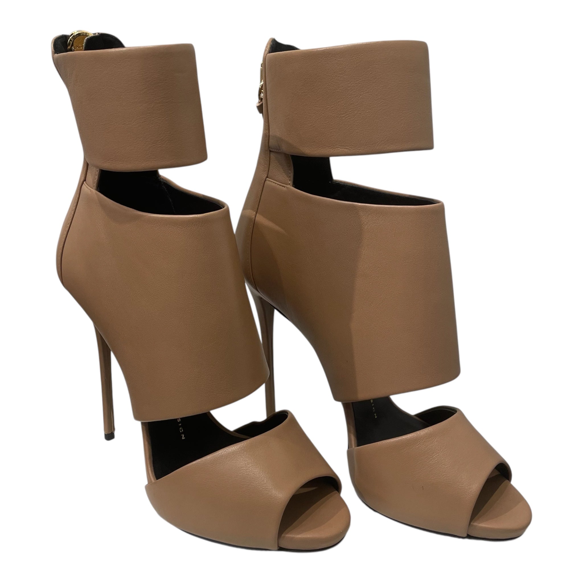 GIUSEPPE ZANOTTI DESIGN/Heels/EU 38/Leather/BEG/Ankle Strap/peep toe sandal high heel view 1