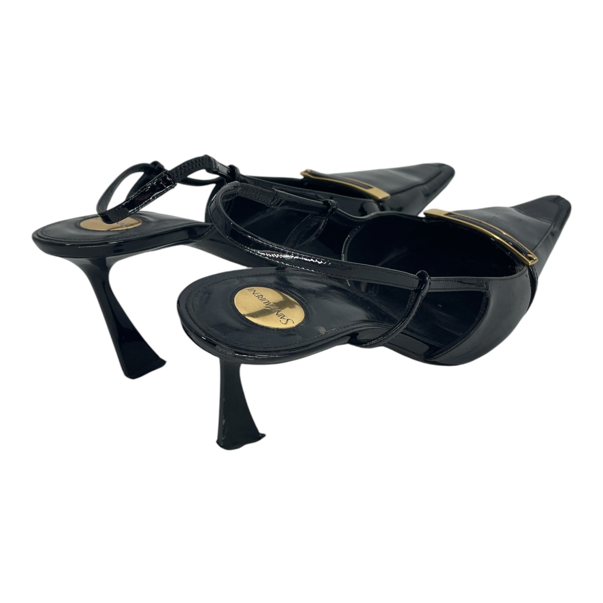 SAINT LAURENT/Heels/EU 41/Leather/BLK/THIN BUCKLE POINTED view 2