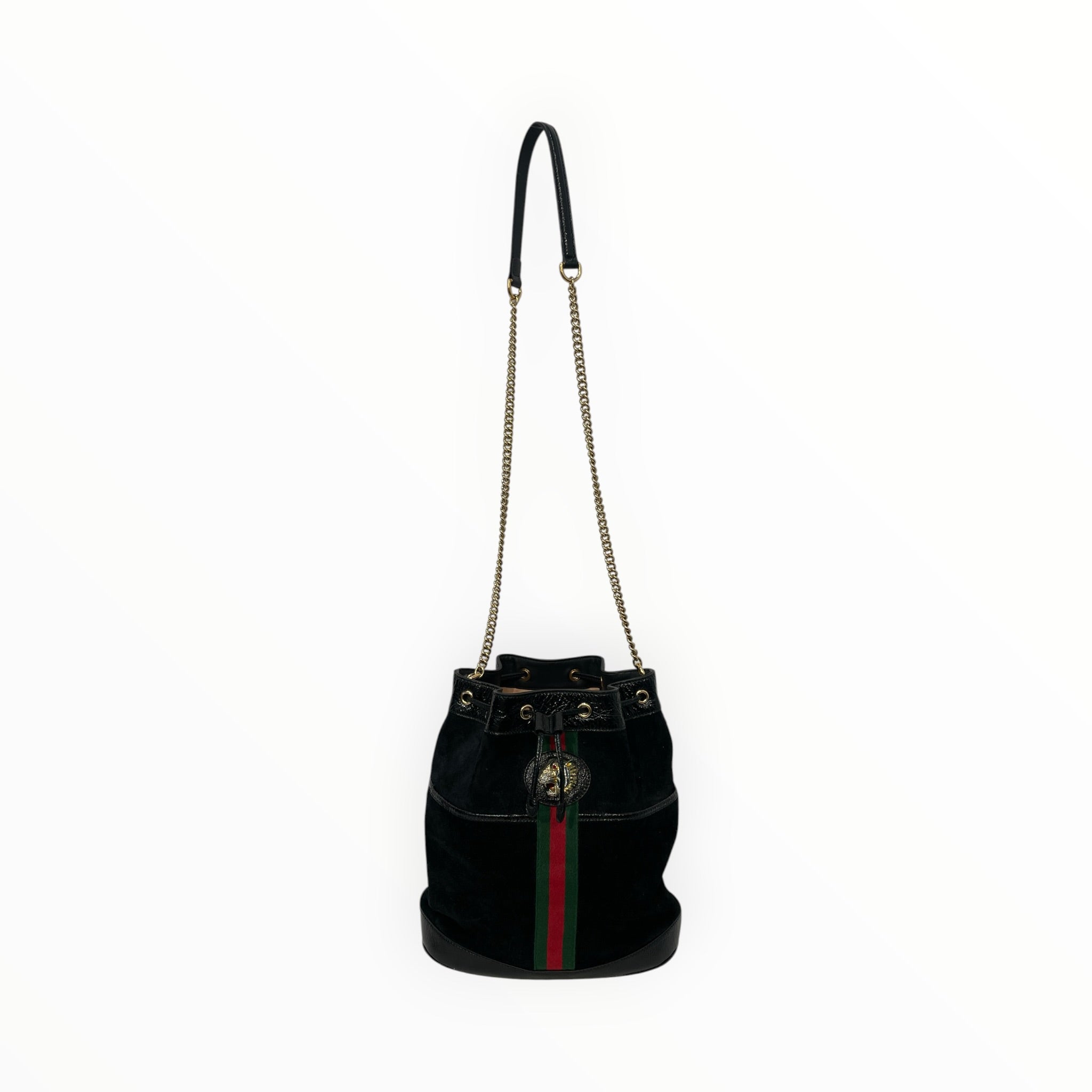 GUCCI/Hand Bag/Suede/BLK/rajah bucket view 1