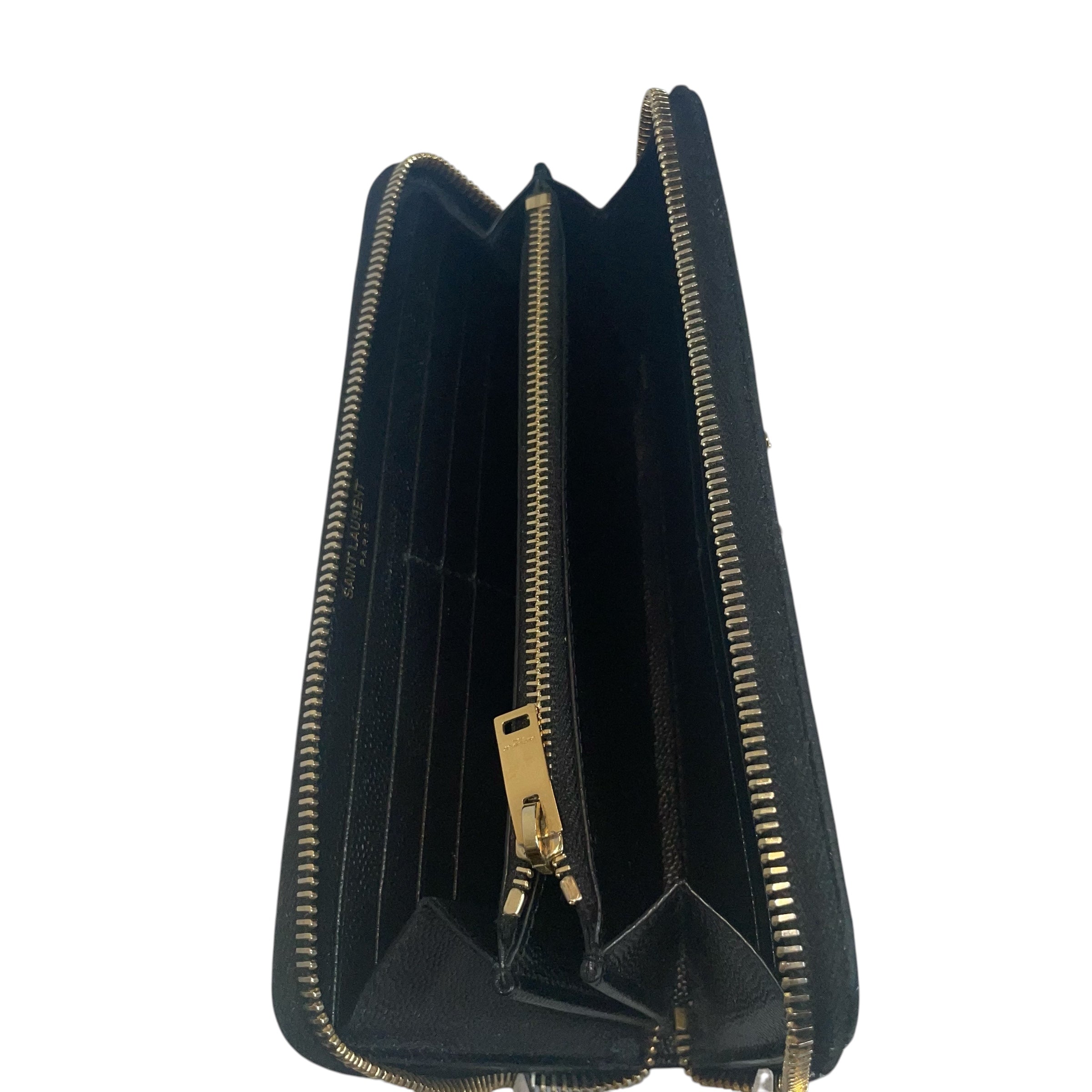 SAINT LAURENT/Long Wallet/Leather/BLK/chevron stitchig/gld hardware view 3