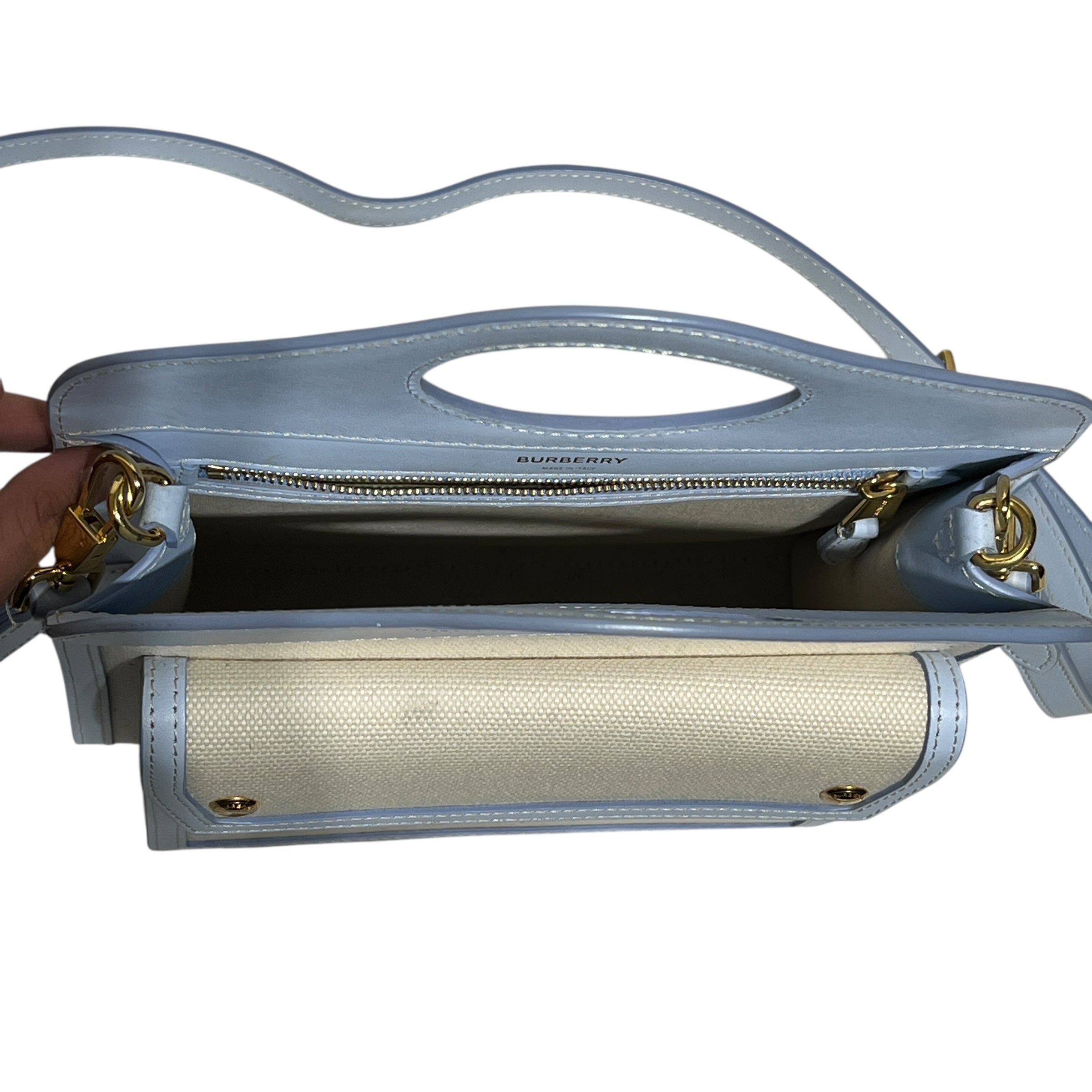 BURBERRY/Cross Body Bag/BLU/canvas crossbody blu leather view 9