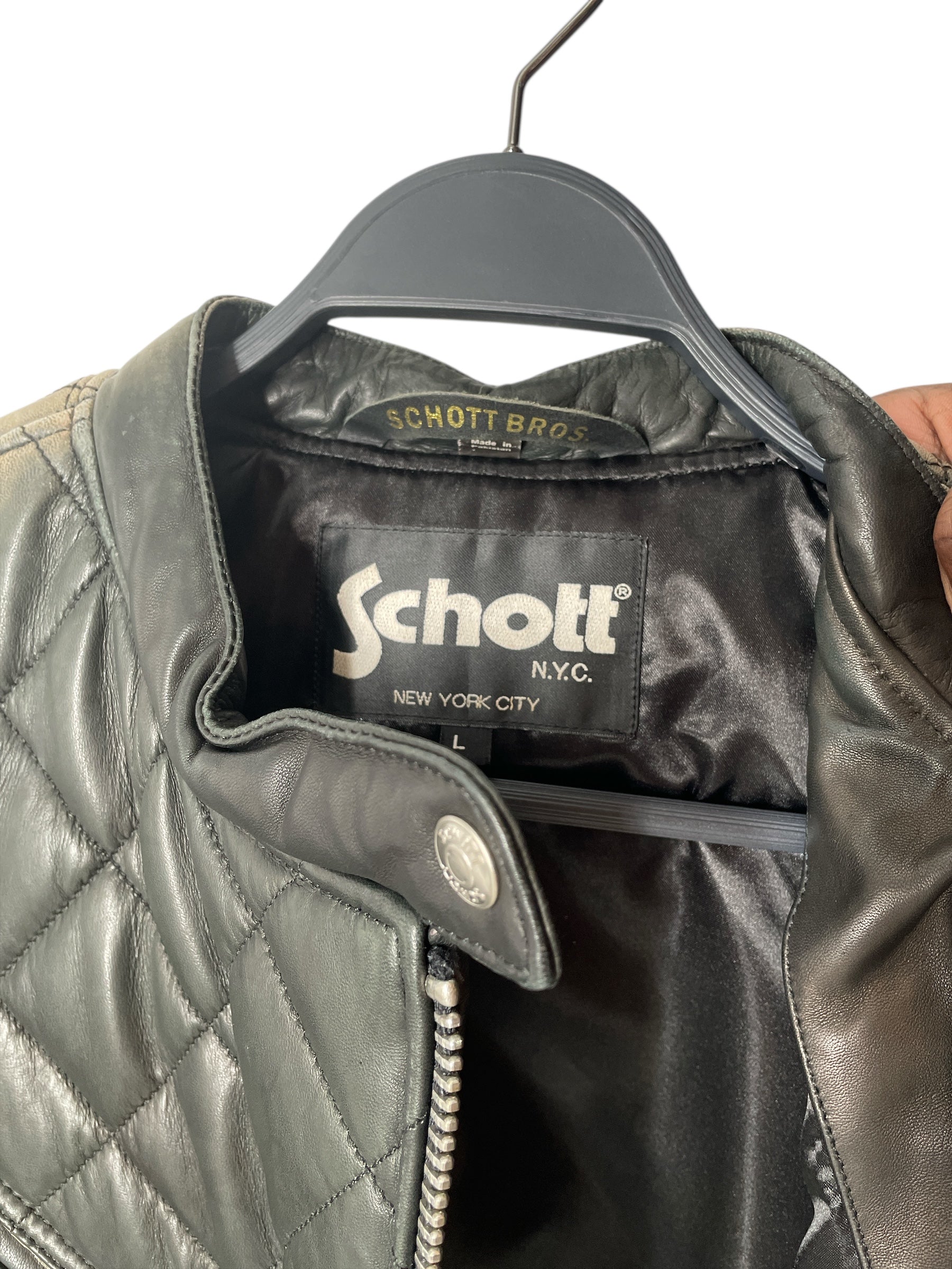 Schott/Leather Jkt/L/Leather/BLK/quilted ombre view 3