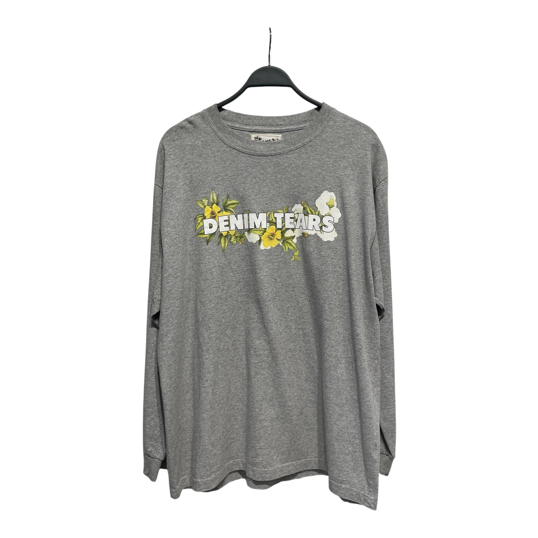 DENIM TEARS/LS T-Shirt/XXL/Cotton/GRY/Graphic/yellow hibiscus view 1