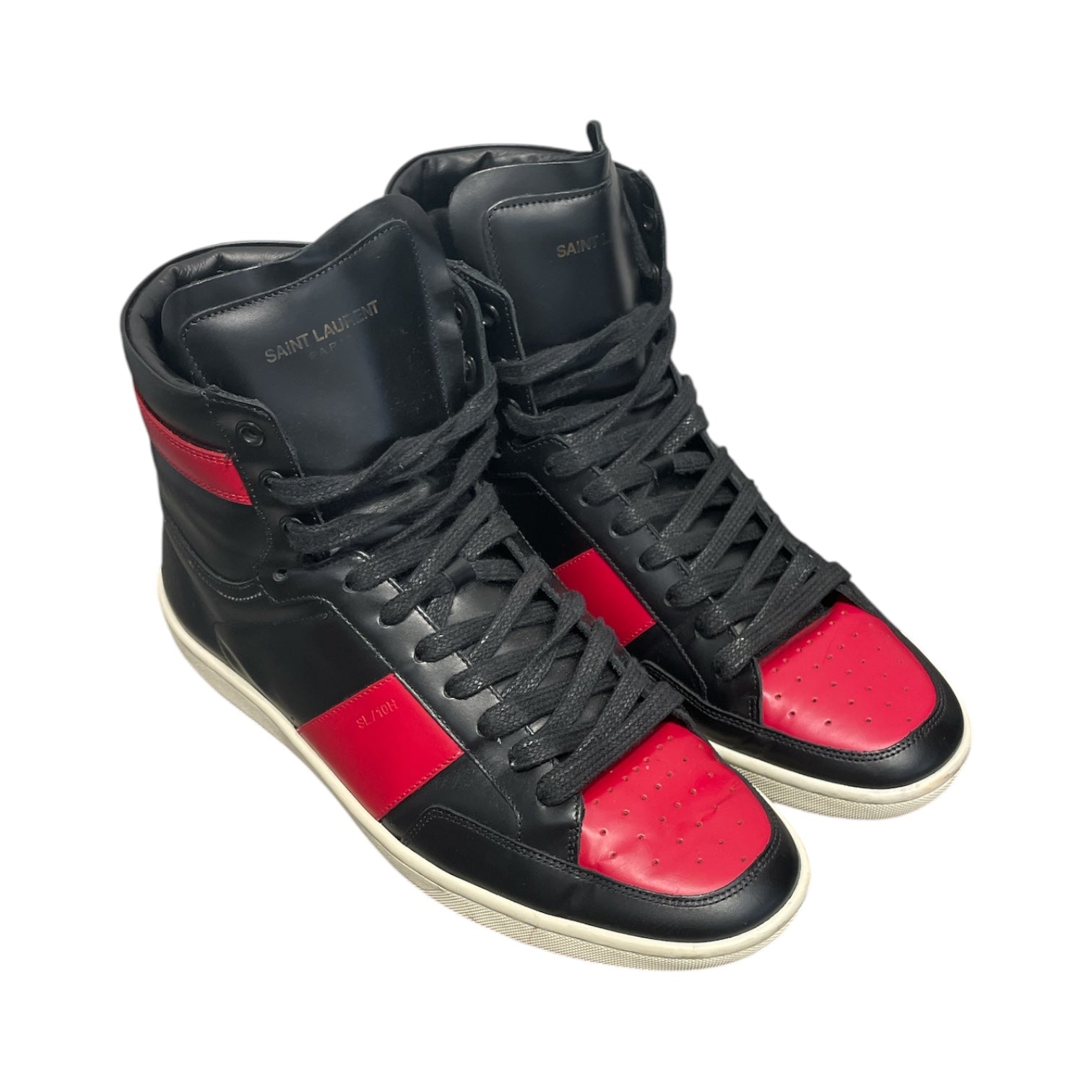 SAINT LAURENT/Hi-Sneakers/US 8/Leather/RED/Black & Red Colorblock Hi Tops view 1