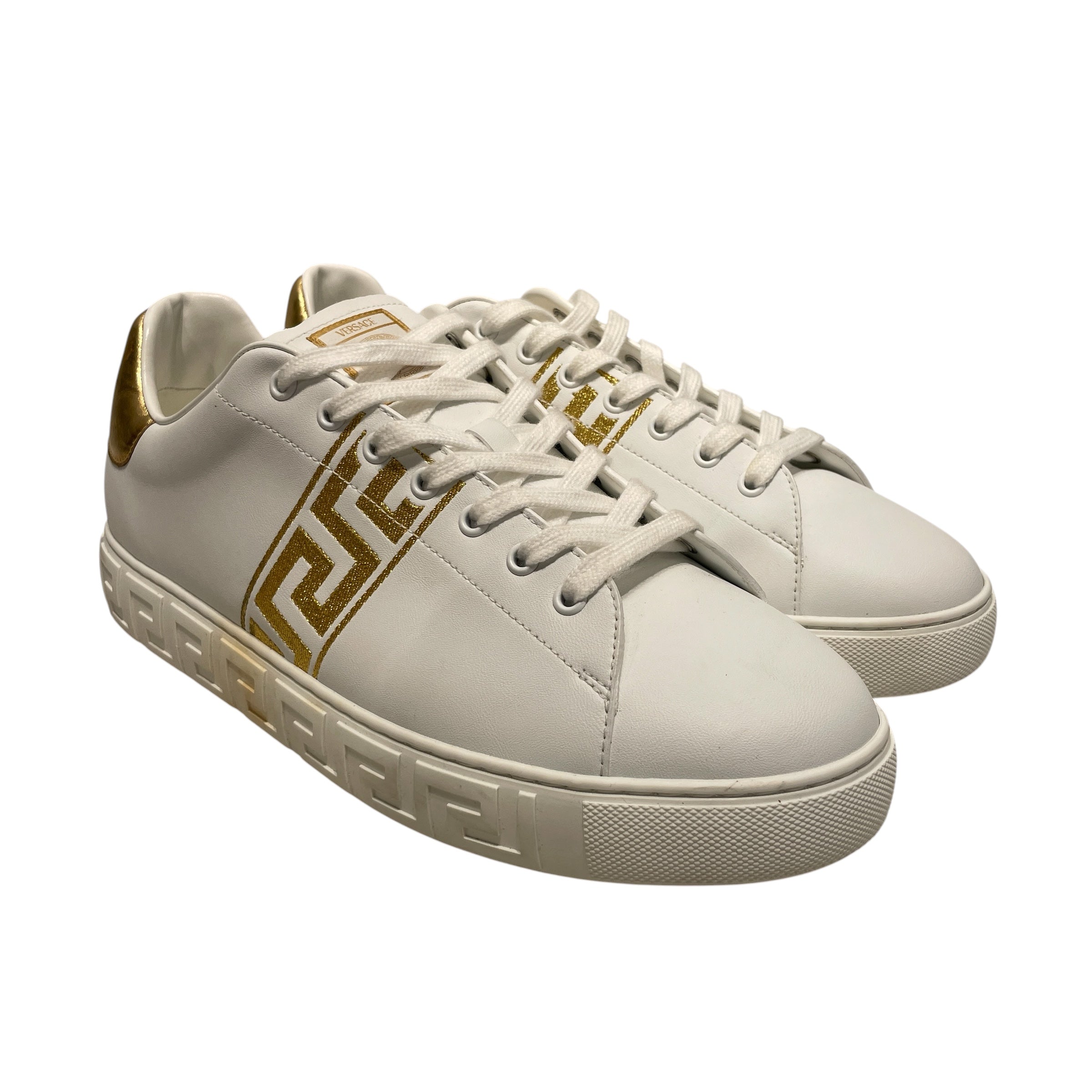 VERSACE/Low-Sneakers/US 12.5/Leather/WHT/EMBROIDERED GRECA view 1