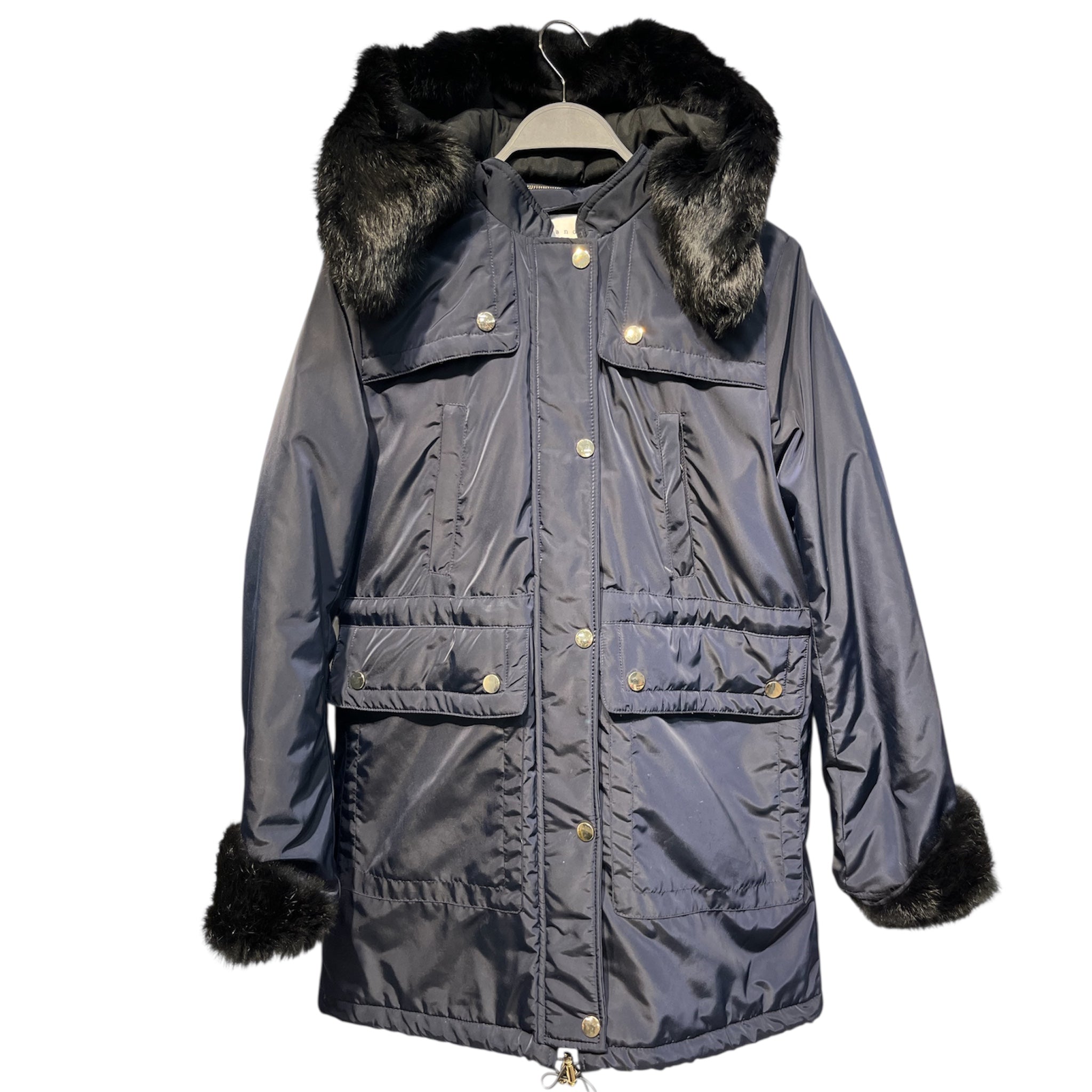 sandro/Coat/2/Polyester/NVY/RABBIT FUR TRIM HOOD view 1