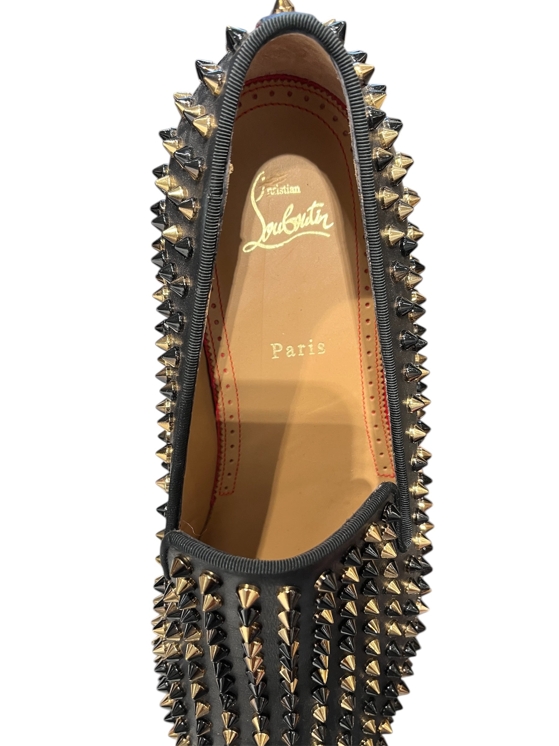 Christian Louboutin/Loafers/EU 45/BLK/spike all over, gold and blk view 3