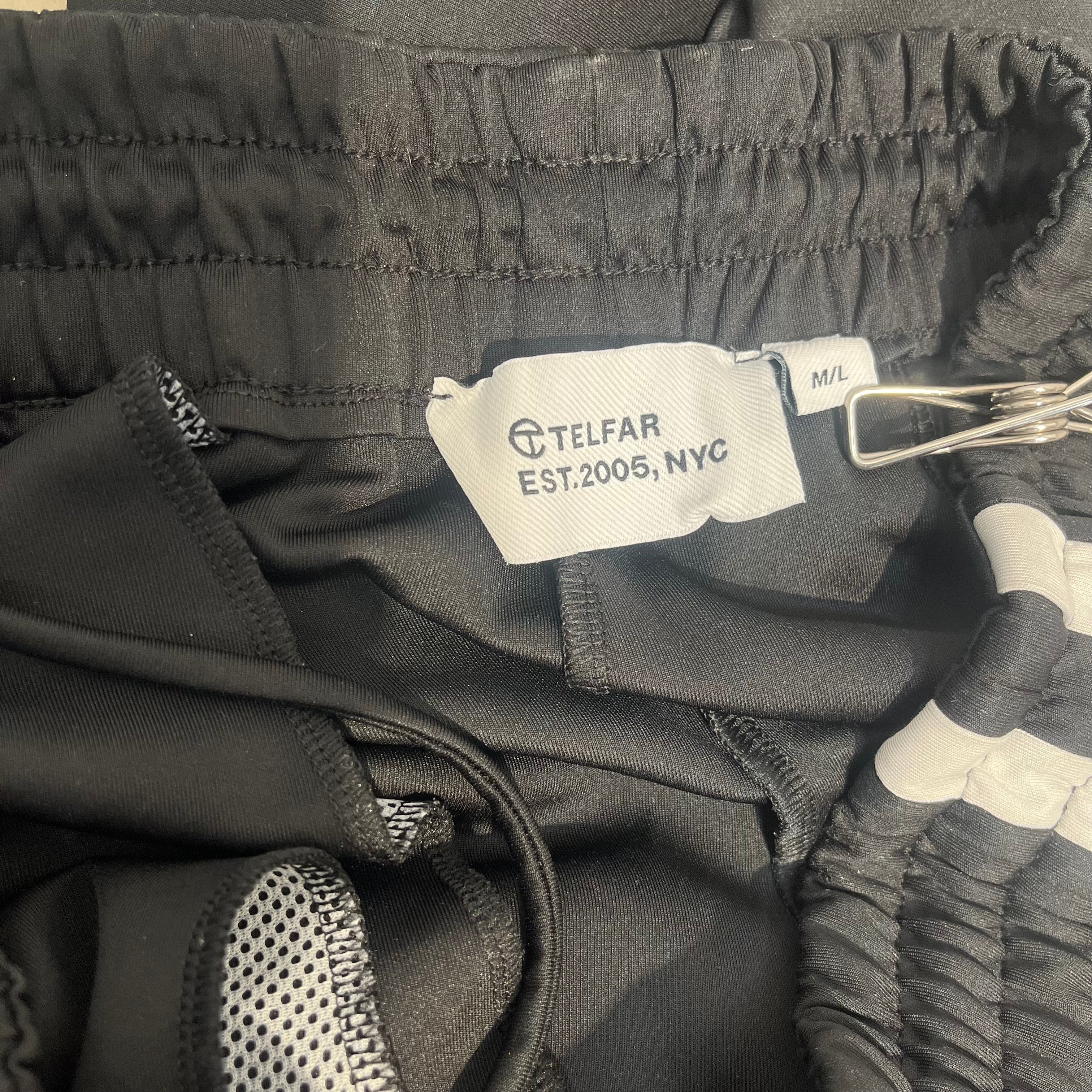 Telfar/Pants/L/Nylon/BLK/white leg stripe and logo frnt view 3