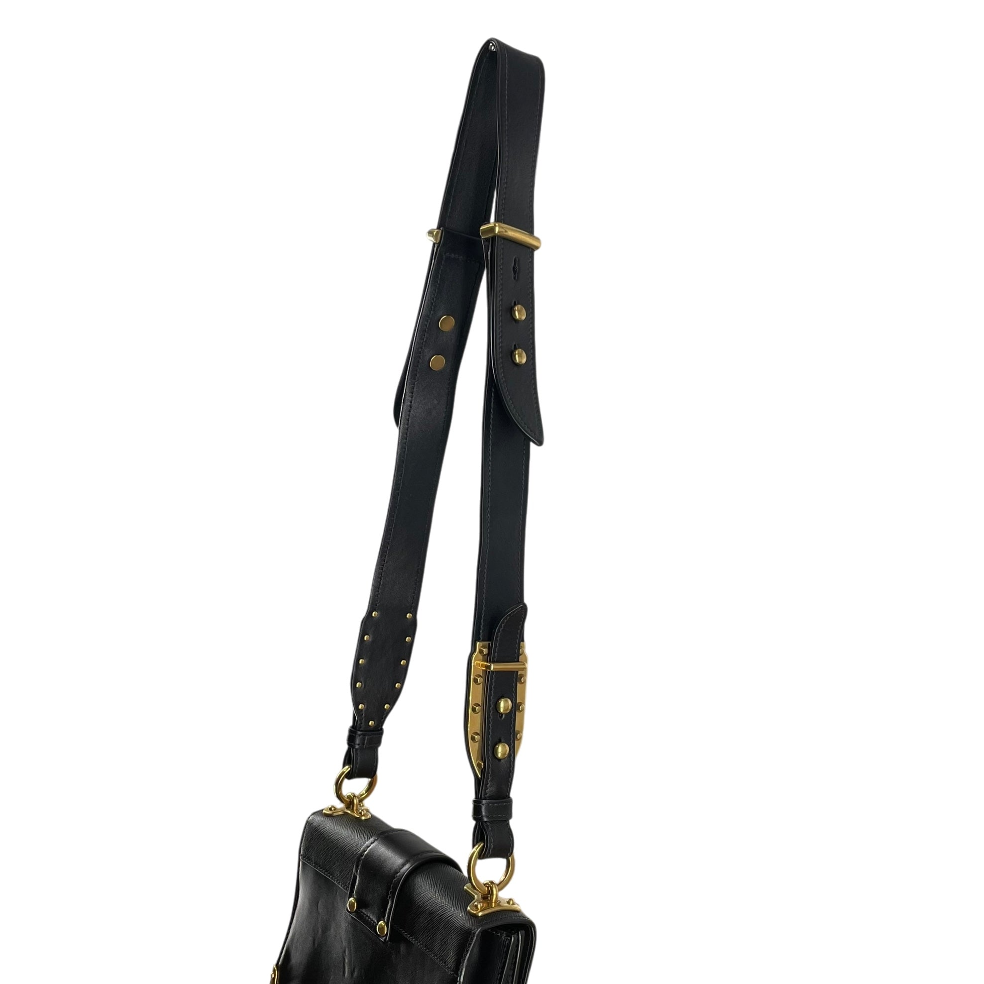PRADA/Cross Body Bag/Leather/BLK/25/GOLD HARDWARE/LEATHER FLAP view 8