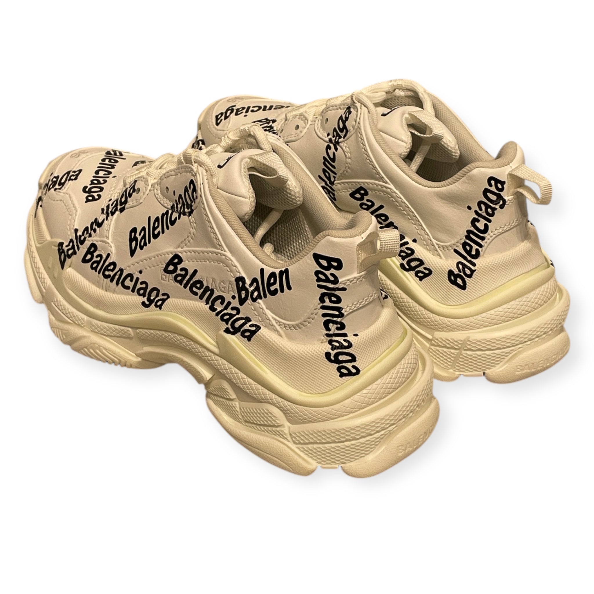 BALENCIAGA/Low-Sneakers/US 6/Monogram/Leather/WHT/TRIPLE S LOGO TYPE view 2