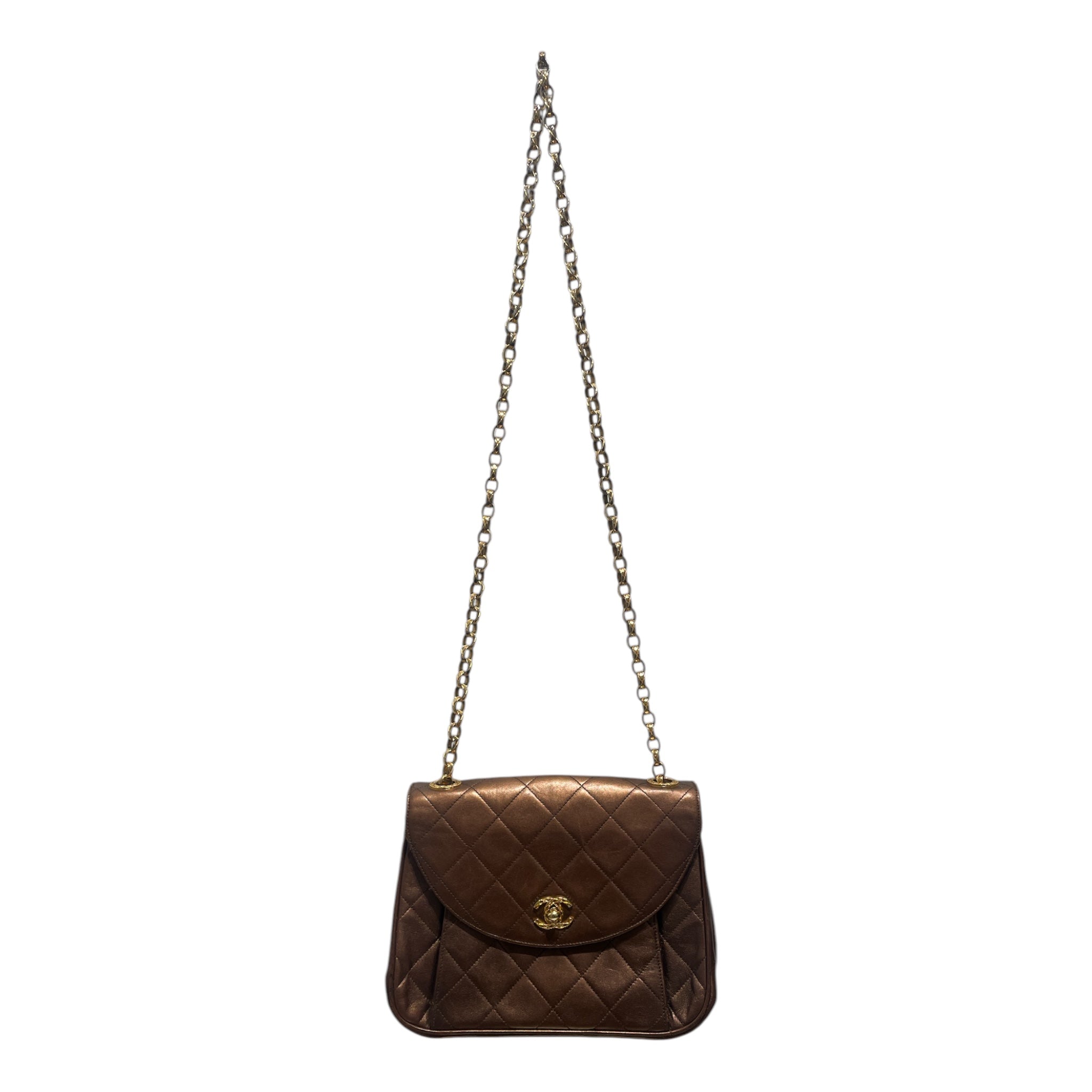 CHANEL/Cross Body Bag/Leather/BRW/flap bag gold hardware view 1