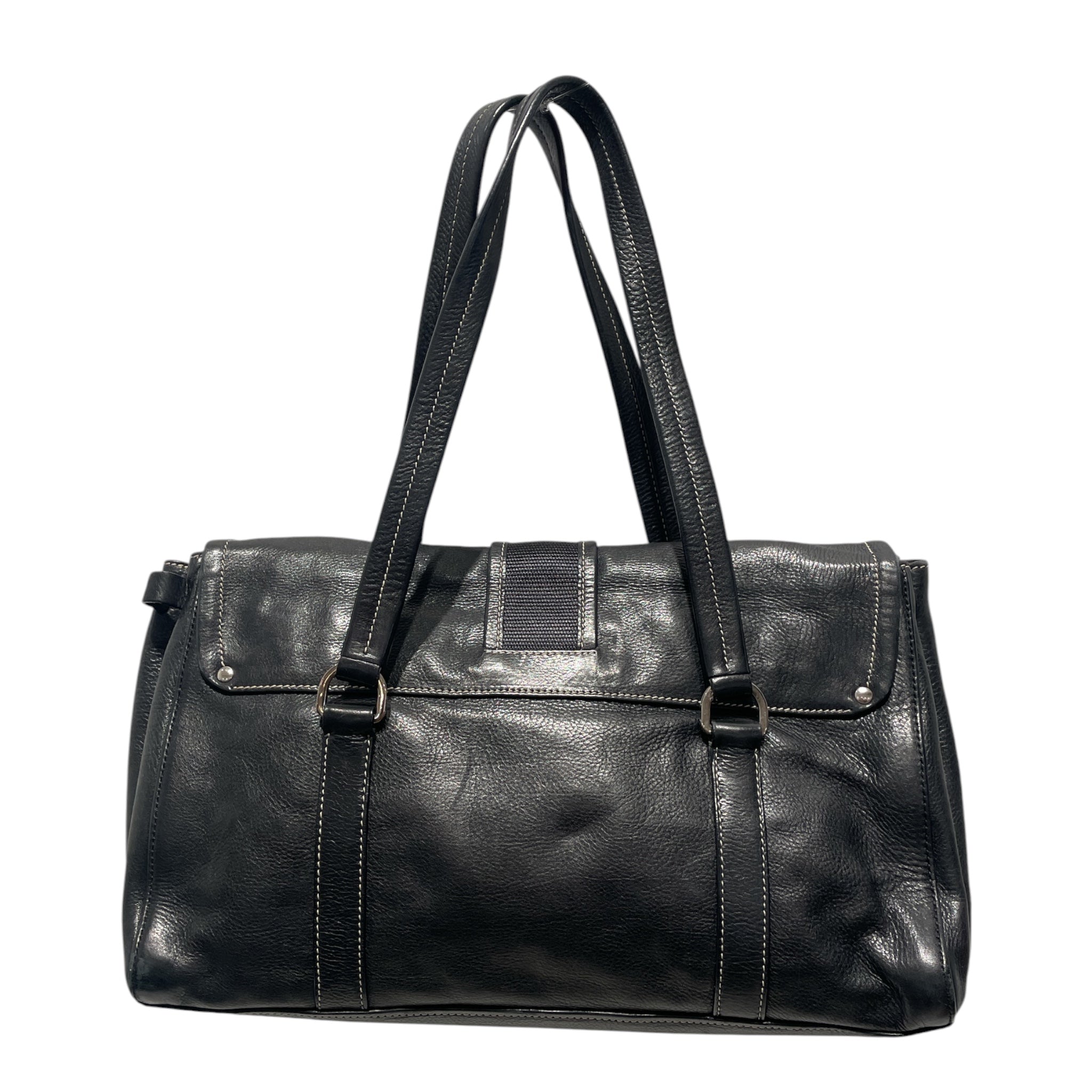 PRADA/Hand Bag/Leather/BLK/Vitello Daino Buckle view 2