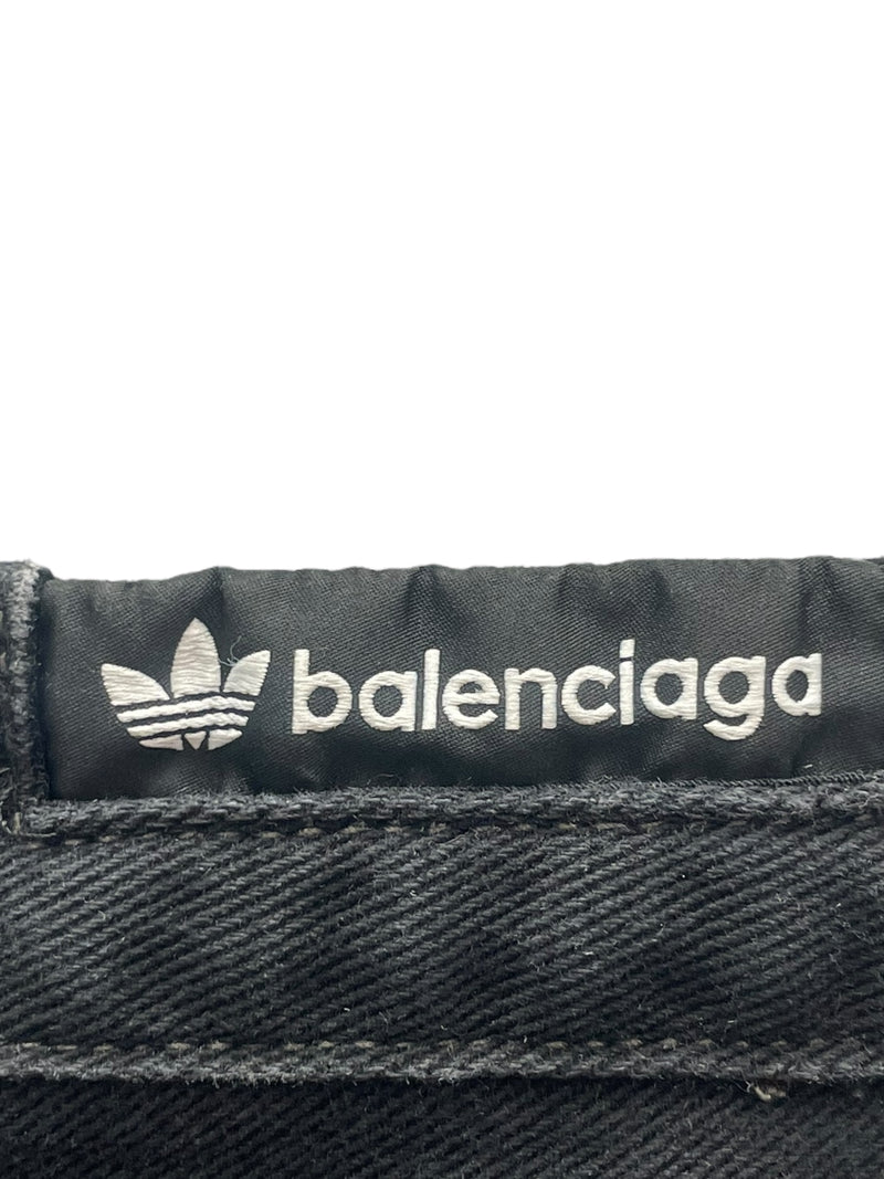 BALENCIAGA/adidas/Bootcut Pants/XS/Cotton/BLK/Distressed/Stripe/3 STRIPE BAGGY JEANS