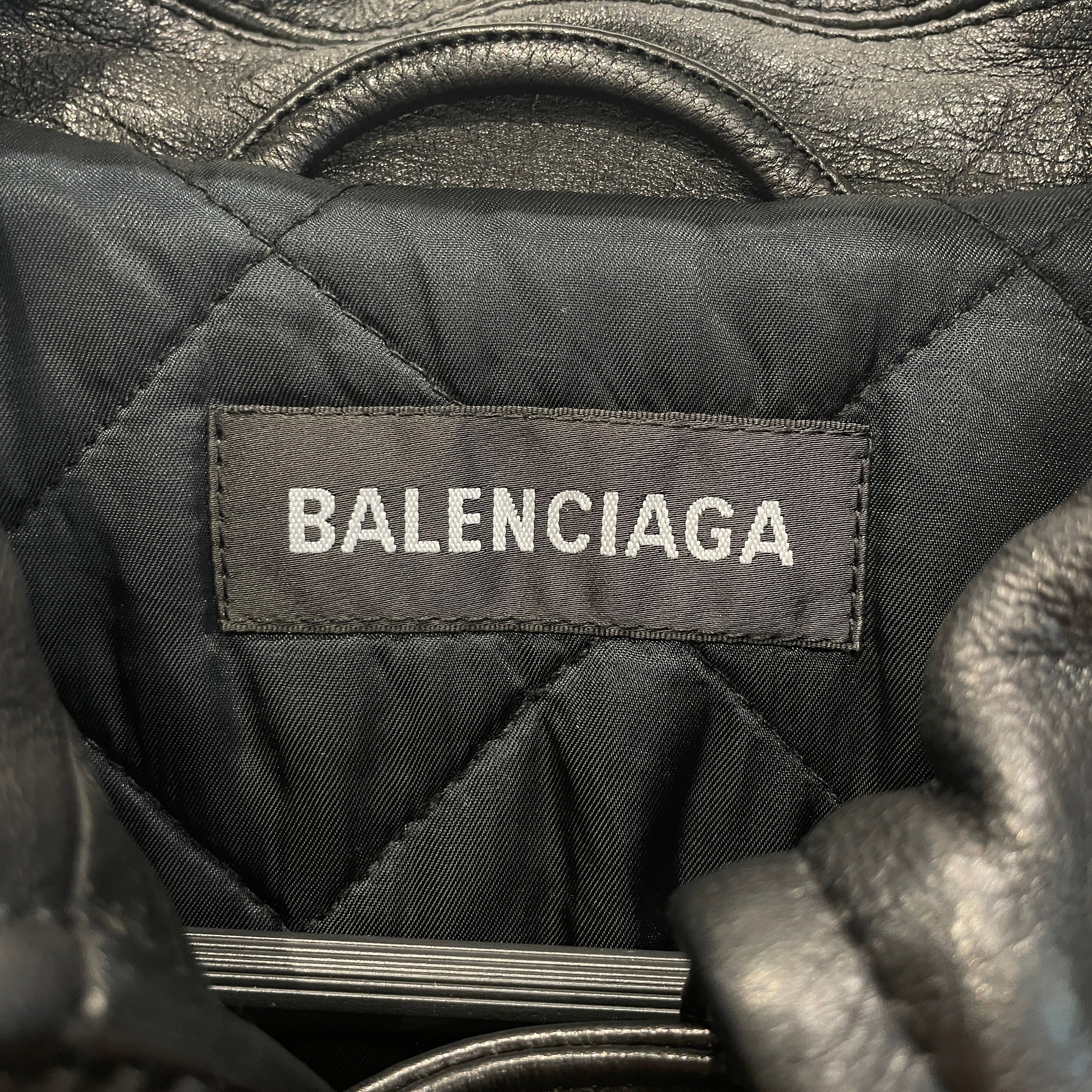BALENCIAGA/Leather Jkt/48/Leather/BLK/moto jacket view 3
