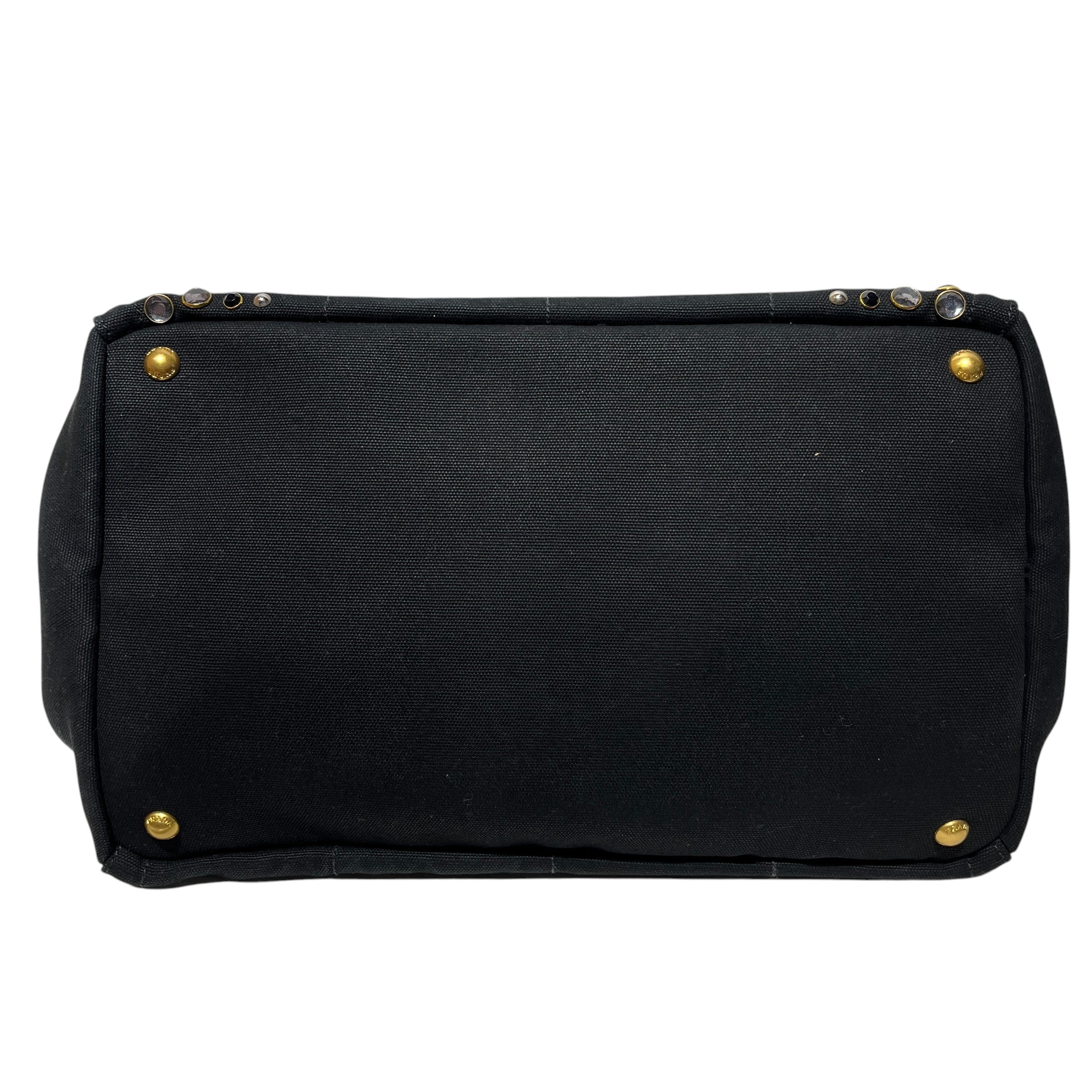 PRADA/Tote Bag/Cotton/BLK/jewled/ canapa canvas view 3