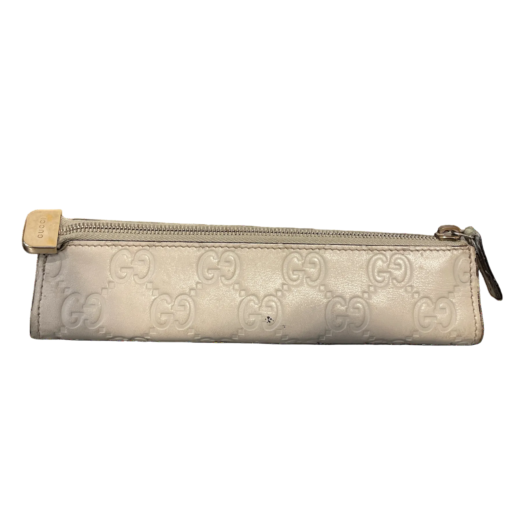 GUCCI/Pouch/Monogram/Leather/CRM/GUCCI PENCIL CASE SLIGHT RIP view 1