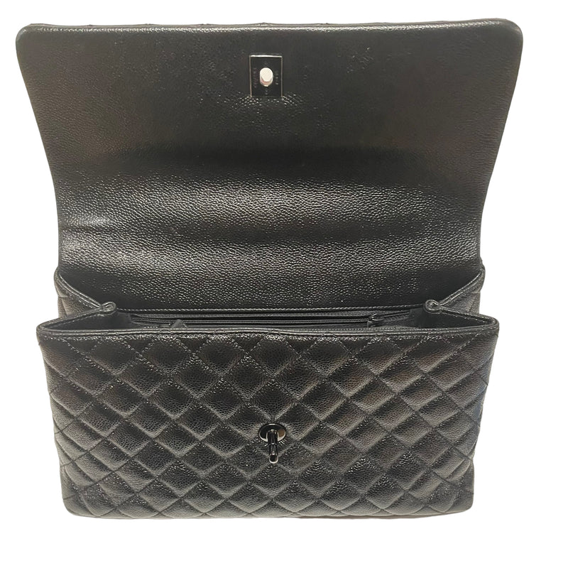 CHANEL/Hand Bag/Leather/BLK/quilted blck logo black chaiin