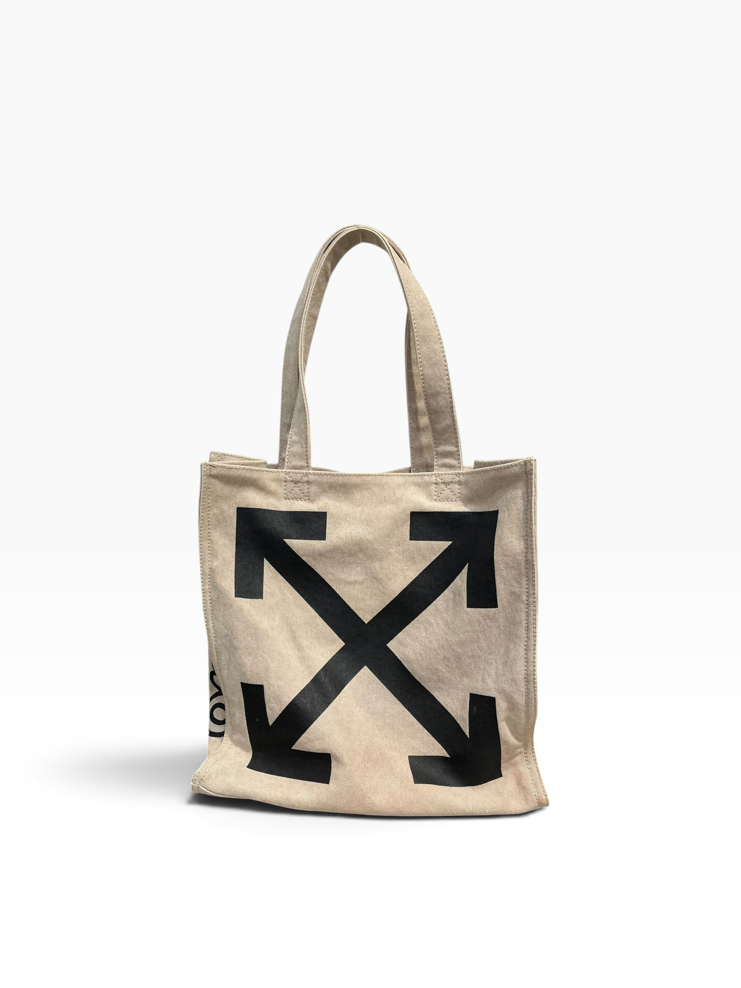 OFF-WHITE/Tote Bag/Cotton/BEG/CANVAS TOTE BLACK LOGOS view 1