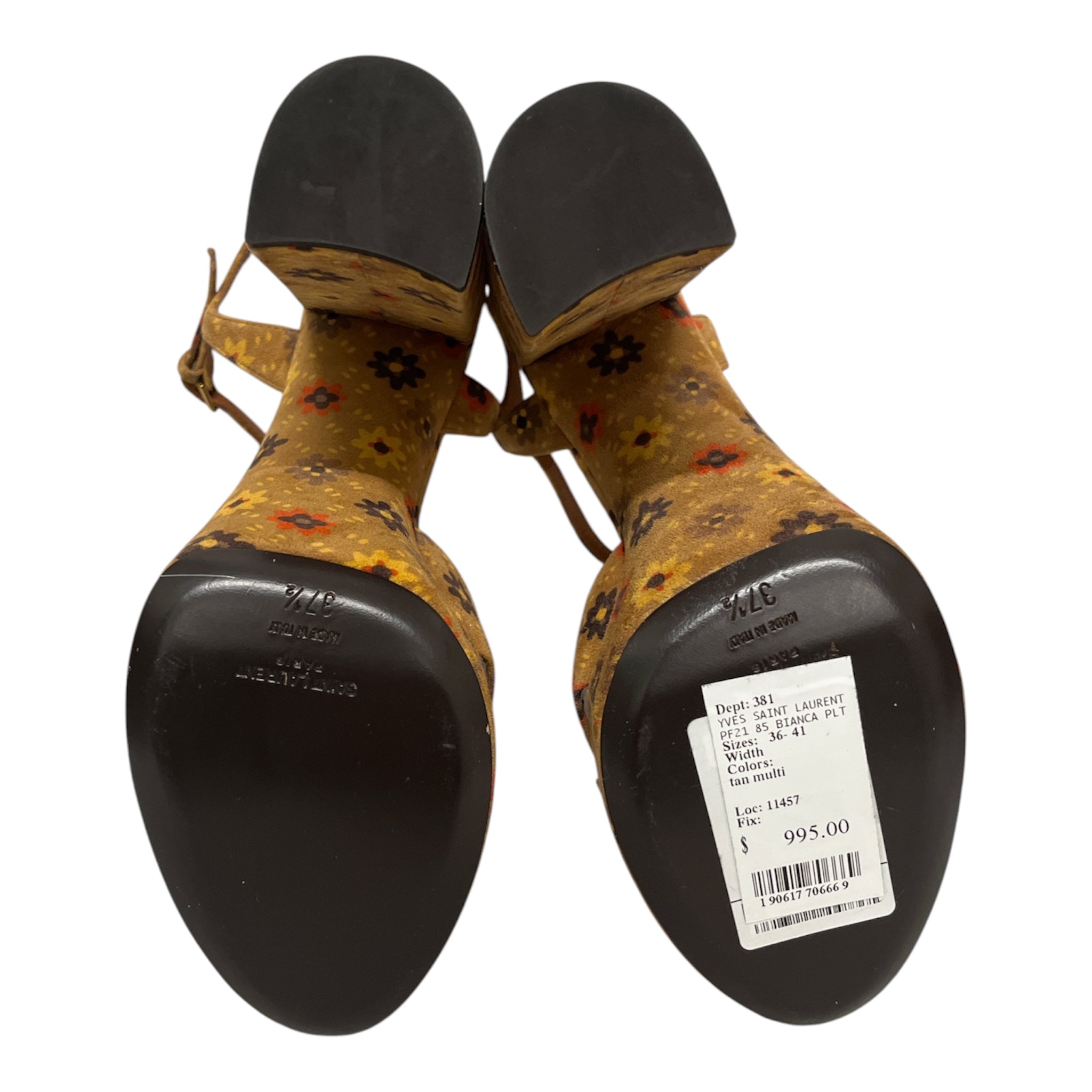 SAINT LAURENT/Heels/EU 37.5/Floral Pattern/ORN/Ankle Strap/BIANCA PLATFORM SANDALS view 4