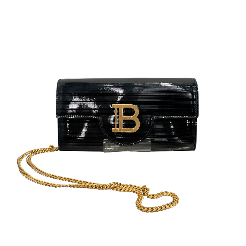 BALMAIN/Cross Body Bag/Leather/BLK/TRIFOLD PATENT CALFSKIN