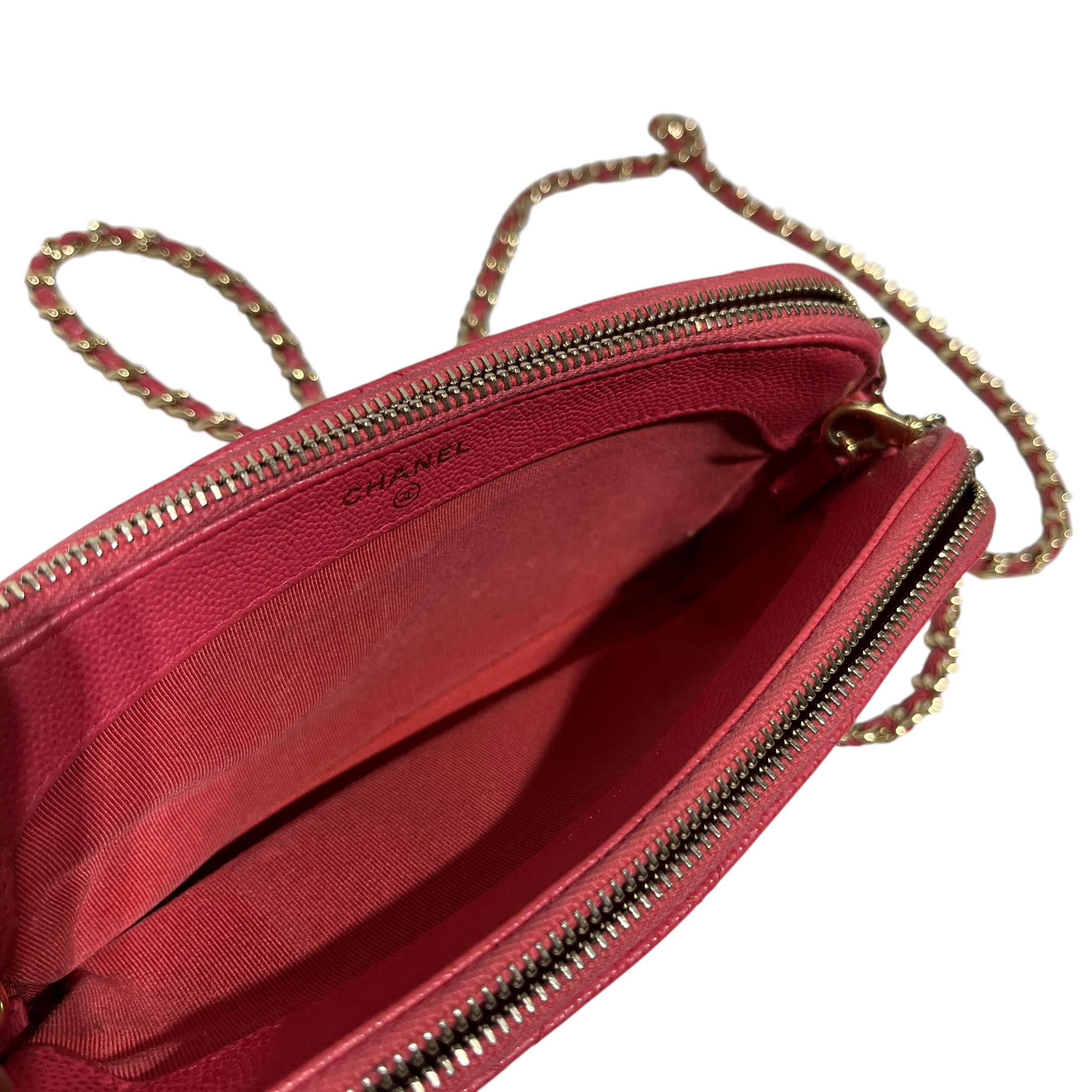 CHANEL/Cross Body Bag/Leather/PNK/CAVIAR DOUBLE ZIP view 5