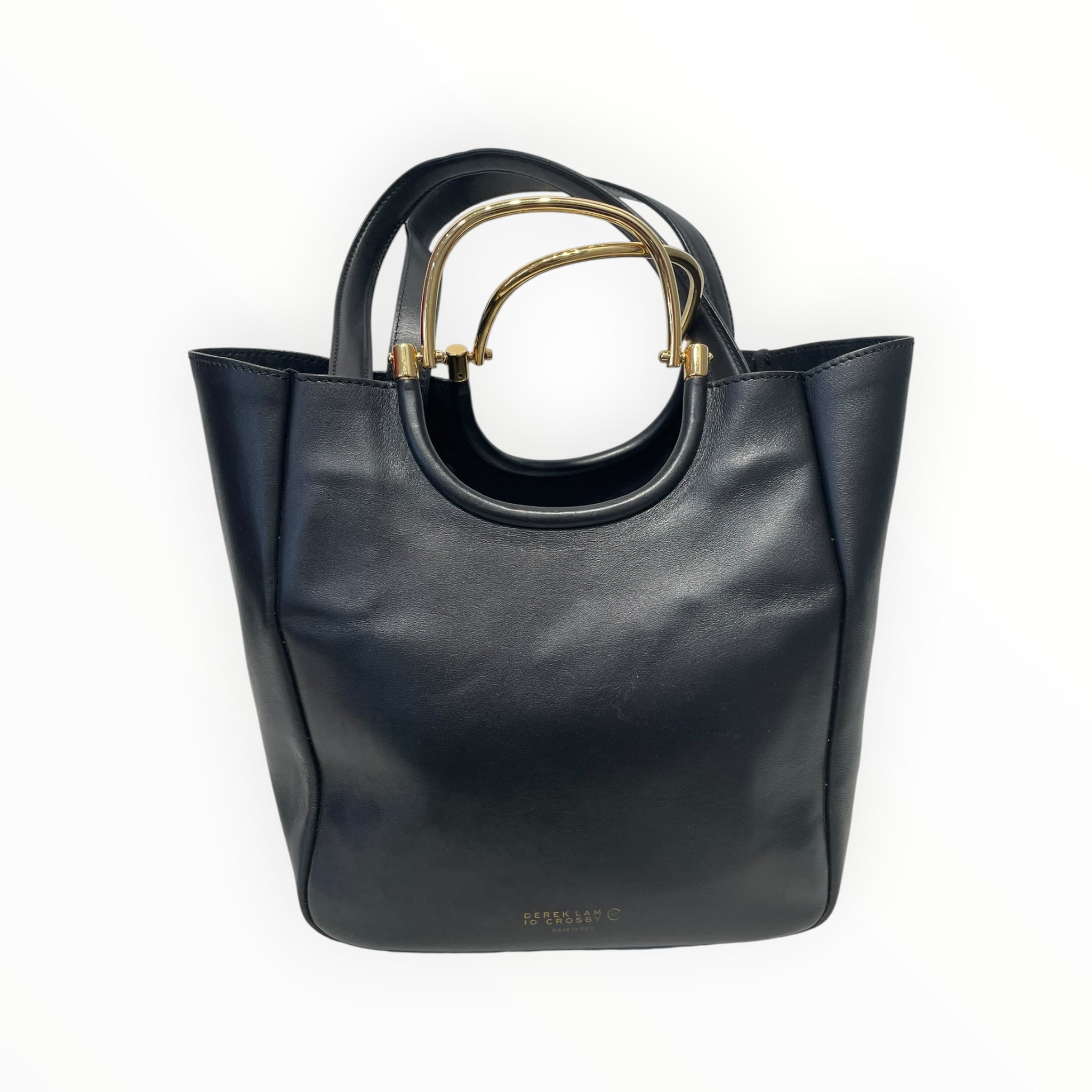 DEREK LAM 10 CROSBY/Basket Bag/Leather/BLK/GOLD METAL HANDEL DETAIL view 3