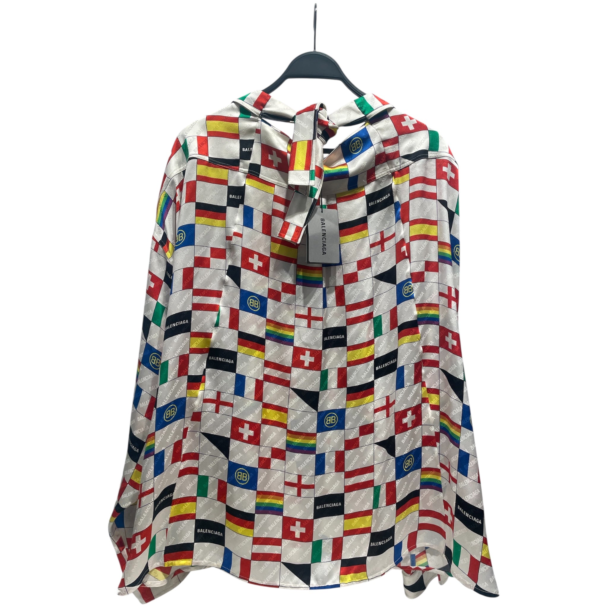 BALENCIAGA/Polo Shirt/34/Silk/WHT/All Over Print/SIlk Flag Button Up view 2