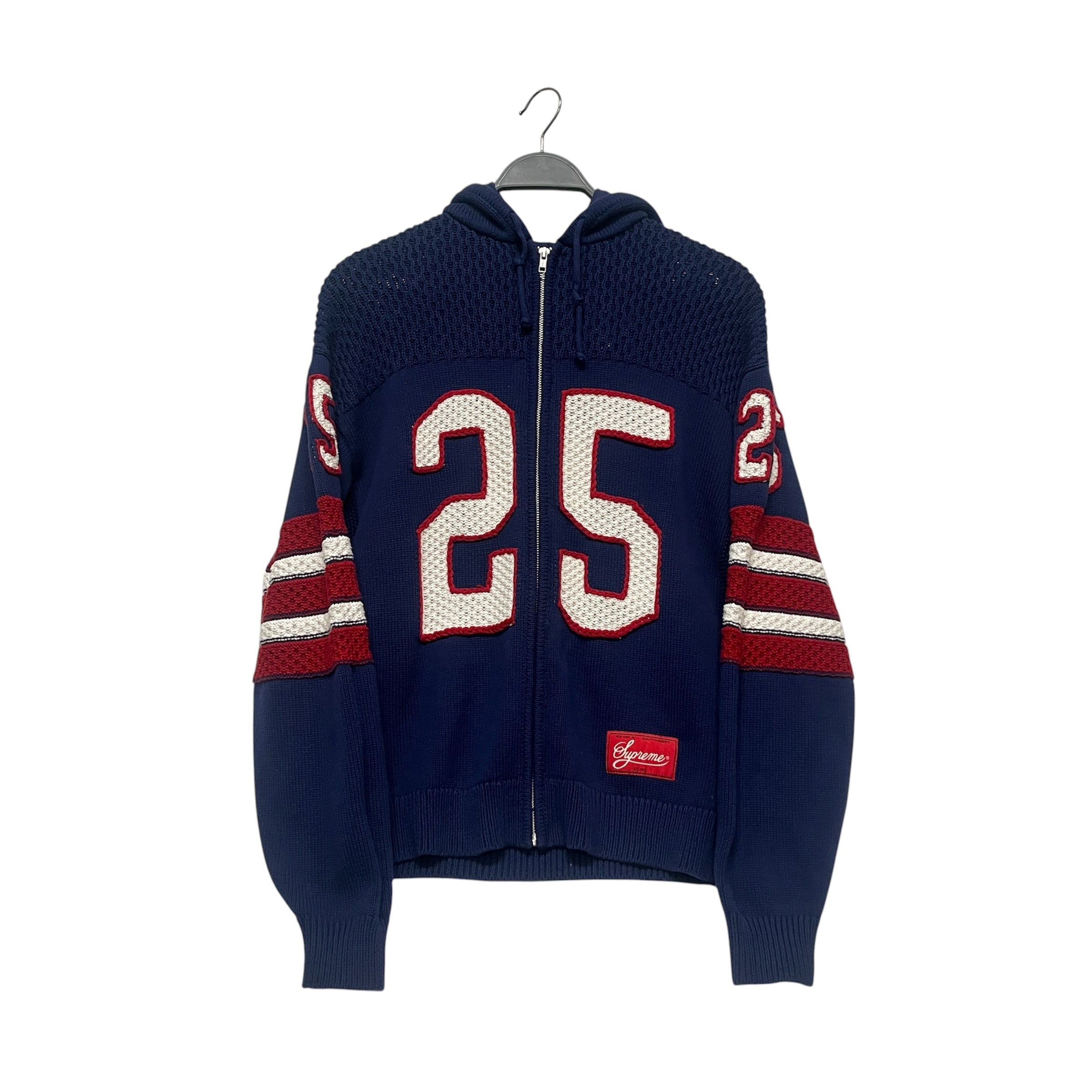 Supreme/Heavy Sweater/M/Cotton/BLU/#25 KNIT HOODED ZIP RD/WHT/BL view 1