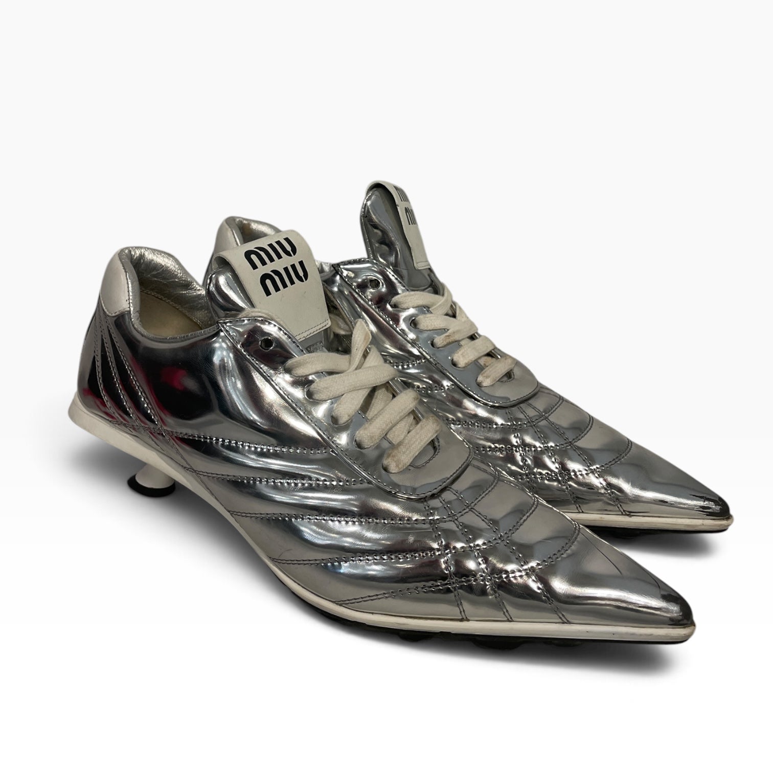 MIU MIU/Low-Sneakers/US 7/Polyester/SLV/Heeled soccer shoe shiny view 1