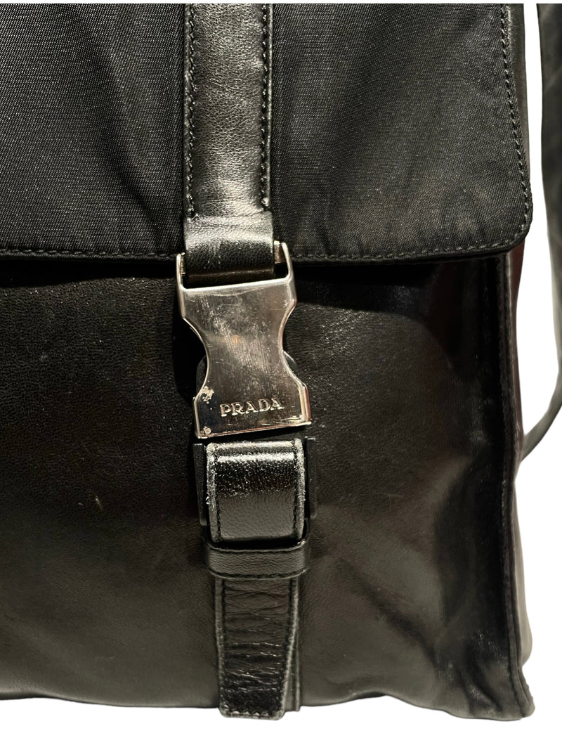 PRADA/Cross Body Bag/M/Nylon/BLK/with two silver buckles
