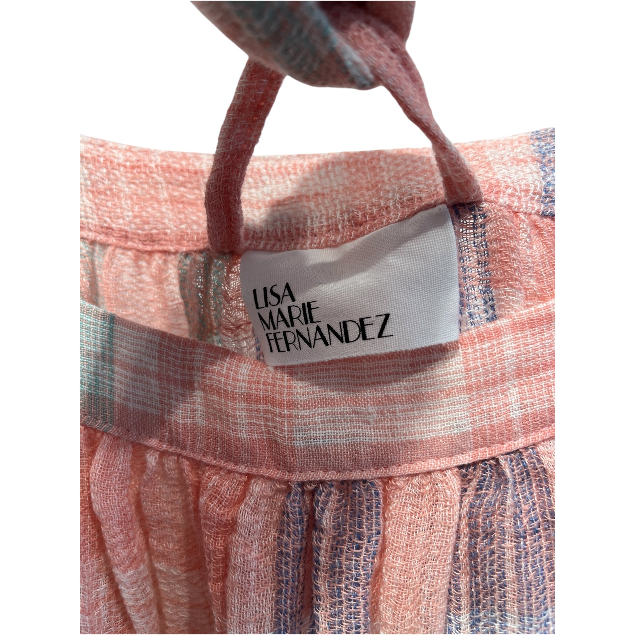 LISA MARIE FERNANDEZ/LS Dress/2/Plaid/Linen/PNK/Maxi Length/PURPLE/WHITE METALBALL TIE view 5