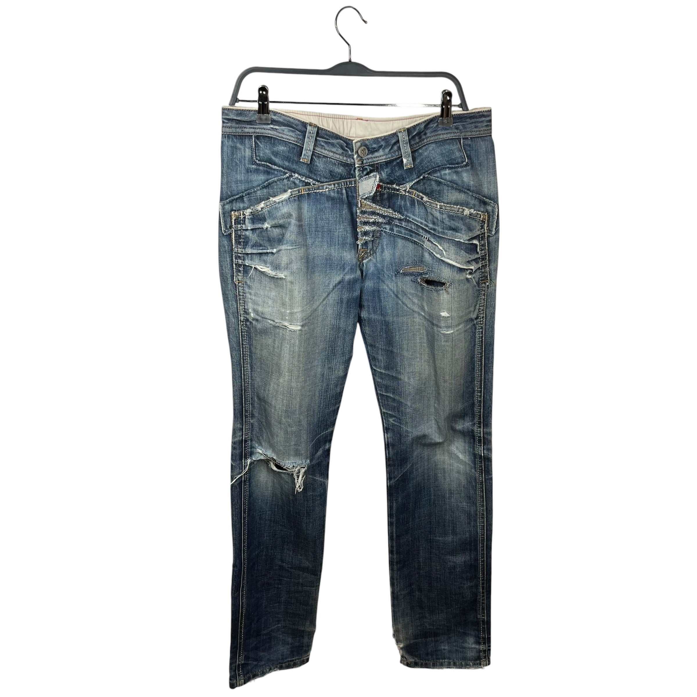 MARITHE FRANCOIS GIRBAUD/Straight Pants/L/Denim/BLU/FADED/DISTRESSED + BACK STAMP view 1
