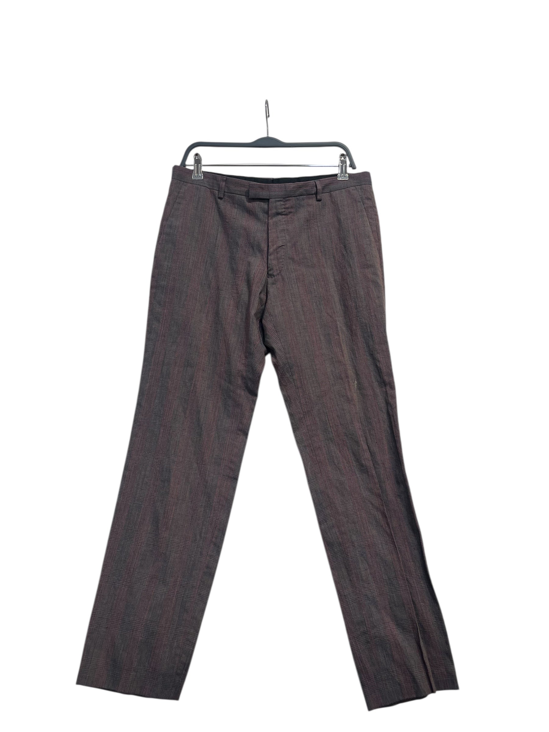 DRIES VAN NOTEN/Pants/50/Wool/GRY/Plaid/RED PLAID STRIPES view 1