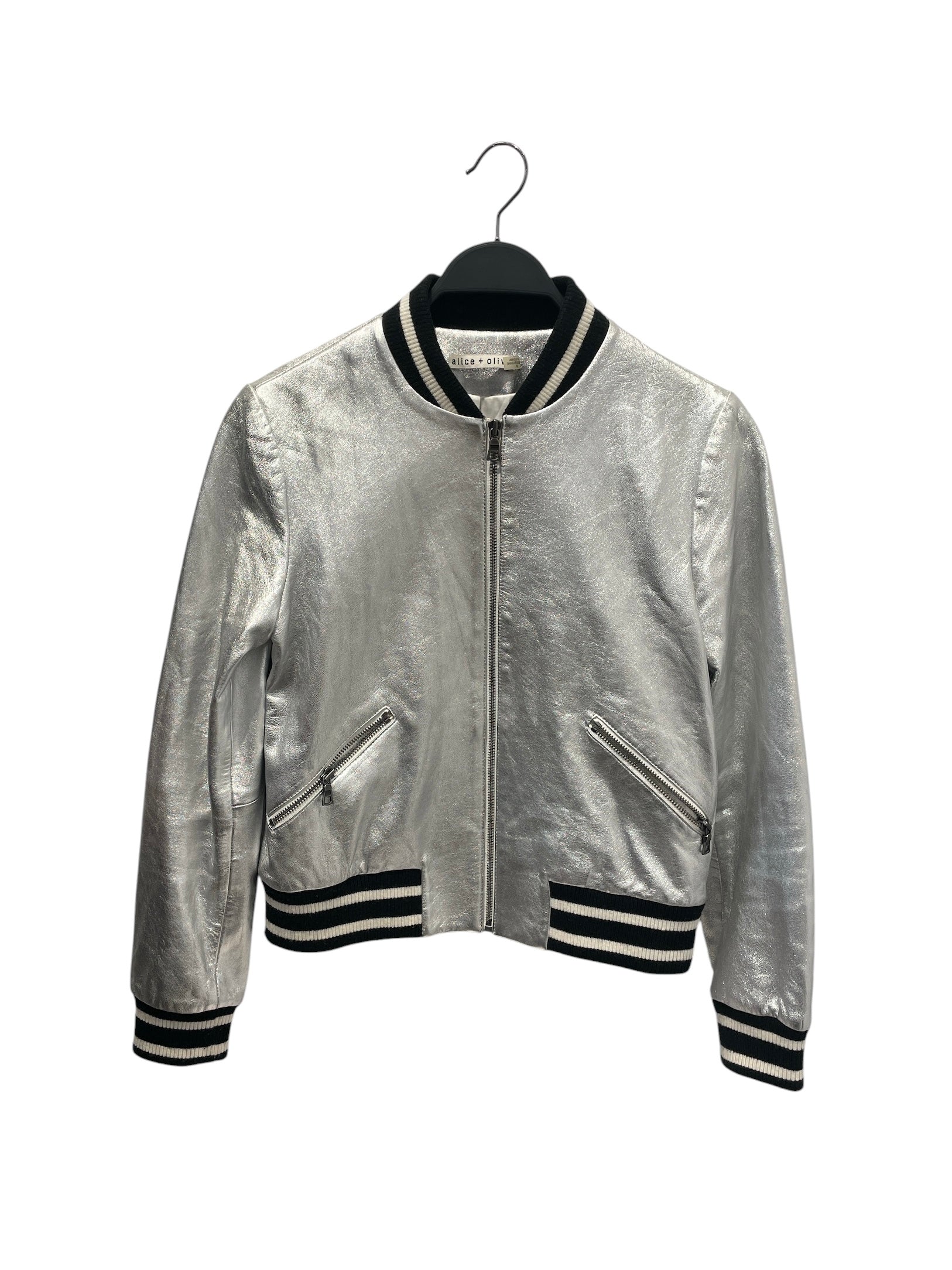 alice+olivia/Souvenir Jkt/S/Lambskin/SLV/SLV LAMBSKIN BOMBER view 1