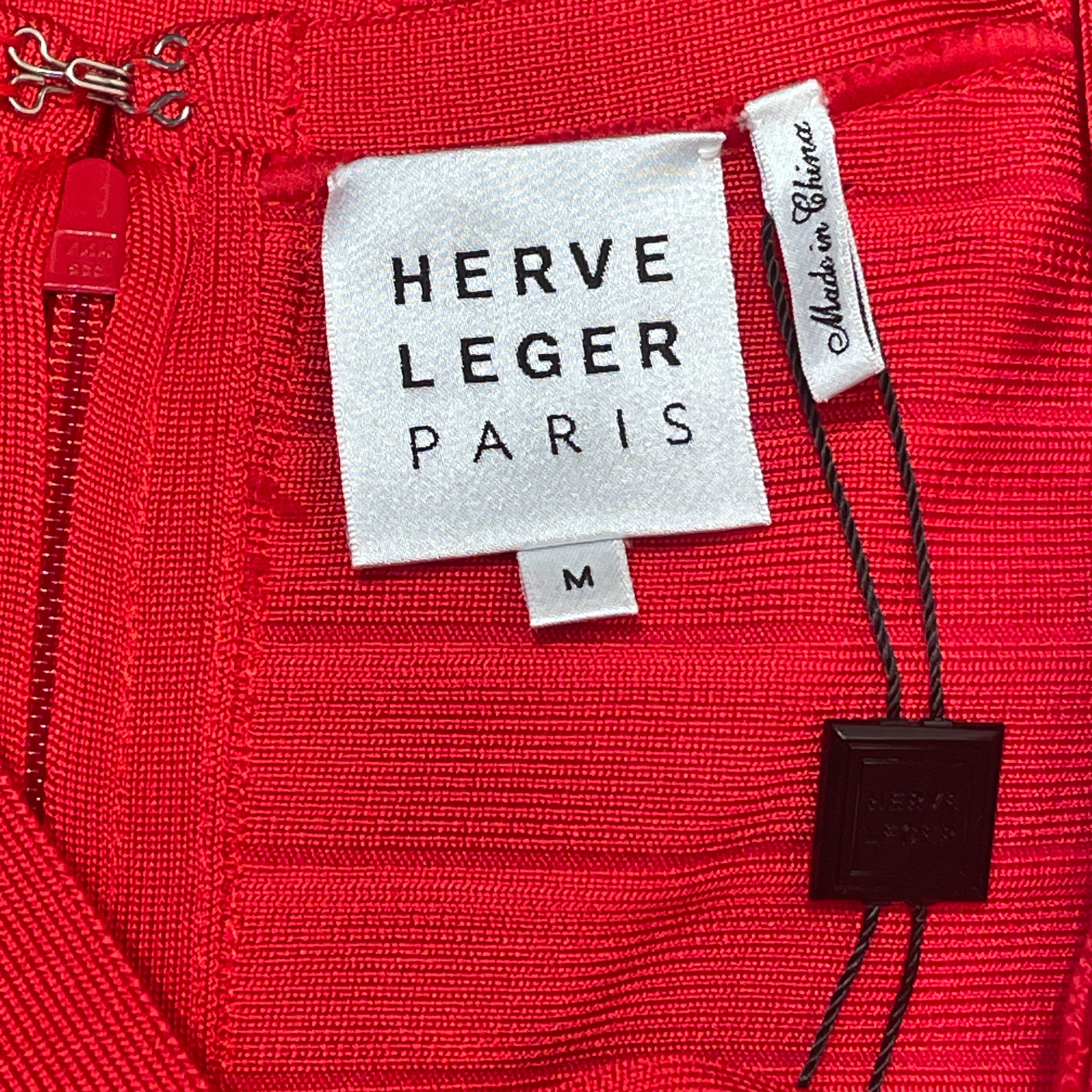 Herve Leger/SL Dress/M/Stripe/Rayon/RED/Midi Length/ruffle bottom view 3