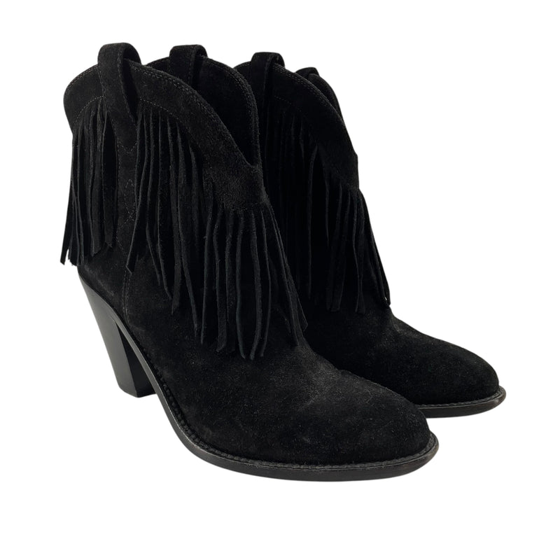 SAINT LAURENT/Ankle Boots/EU 36.5/Leather/BLK/FRINGE DETAIL