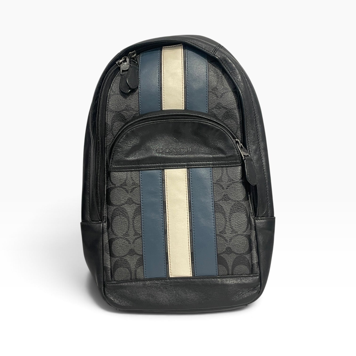 COACH/Cross Body Bag/Monogram/Leather/BLK/sling bckpck, 3 stripe view 1